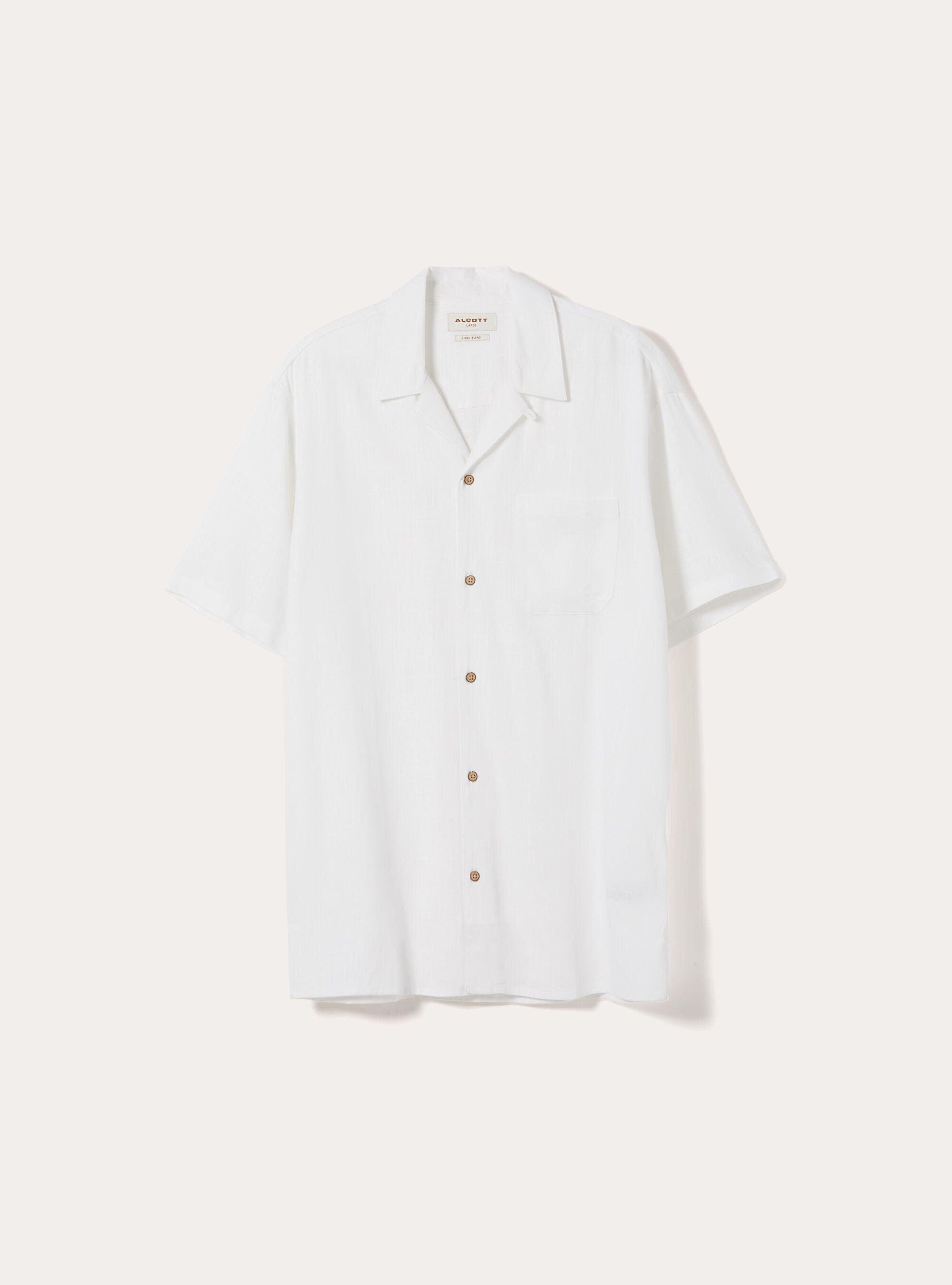 Camicia in misto lino con collo bowling, OFF WHITE