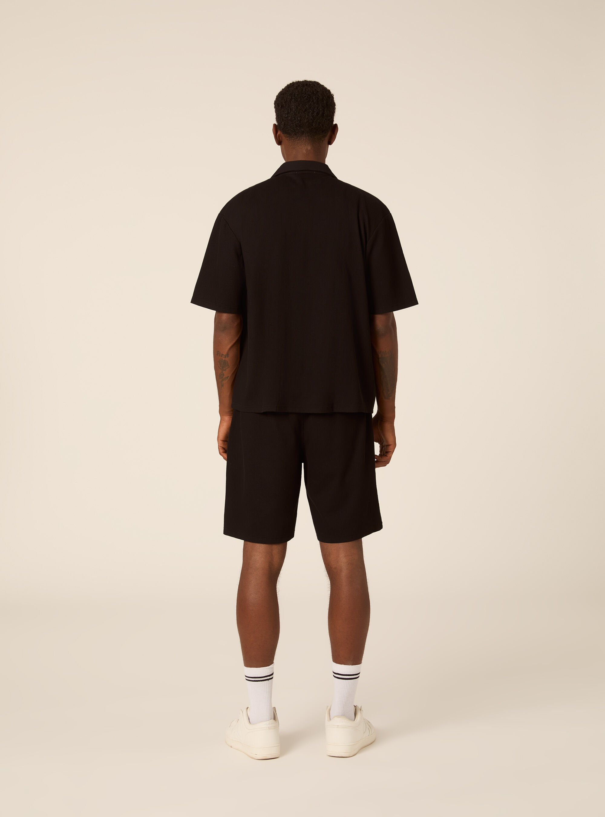 Knit Regular Fit Bowling Shirt, BK1 BLACK