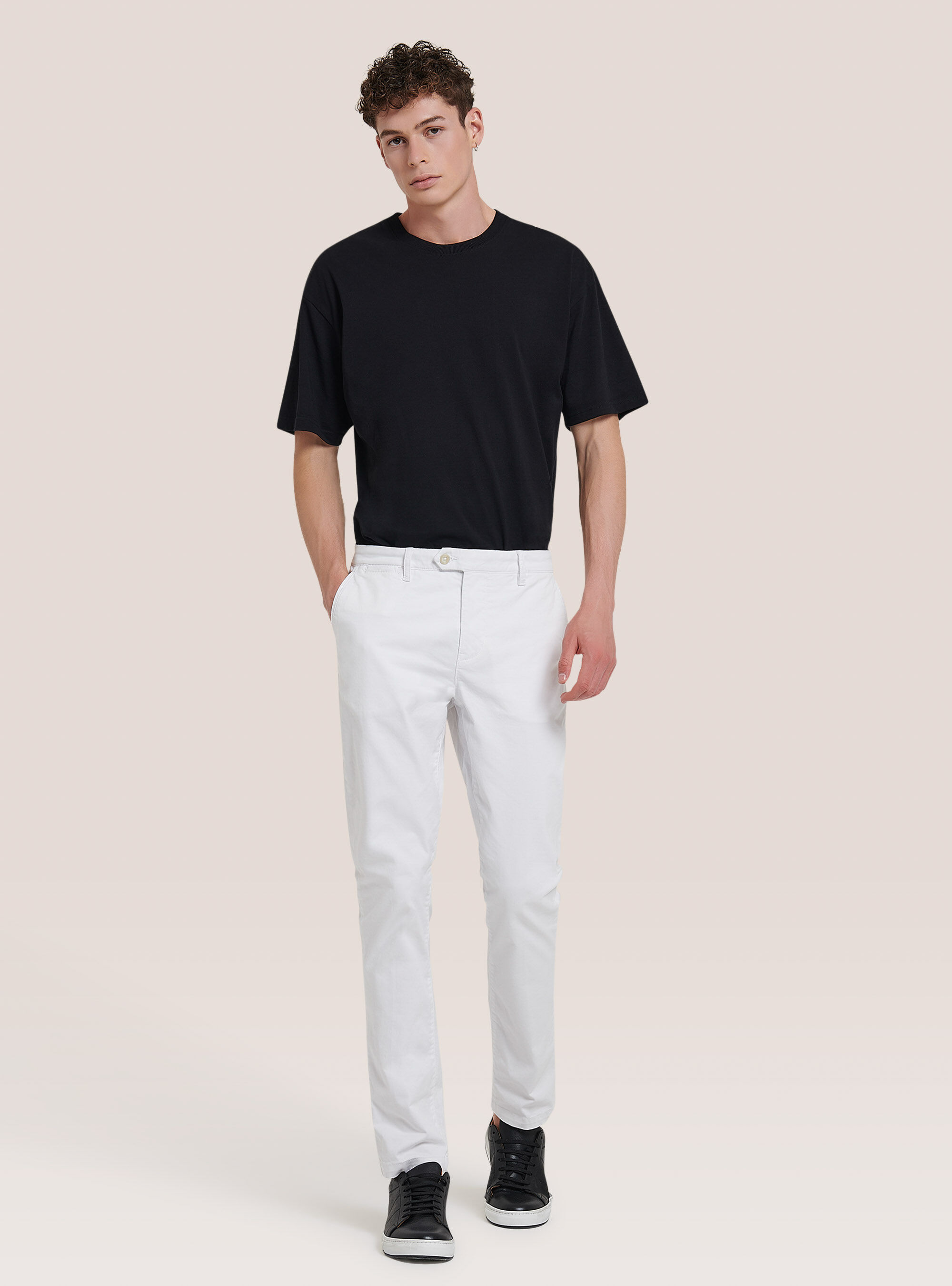 Pantaloni chinos classici in cotone, C028 OFF WHITE
