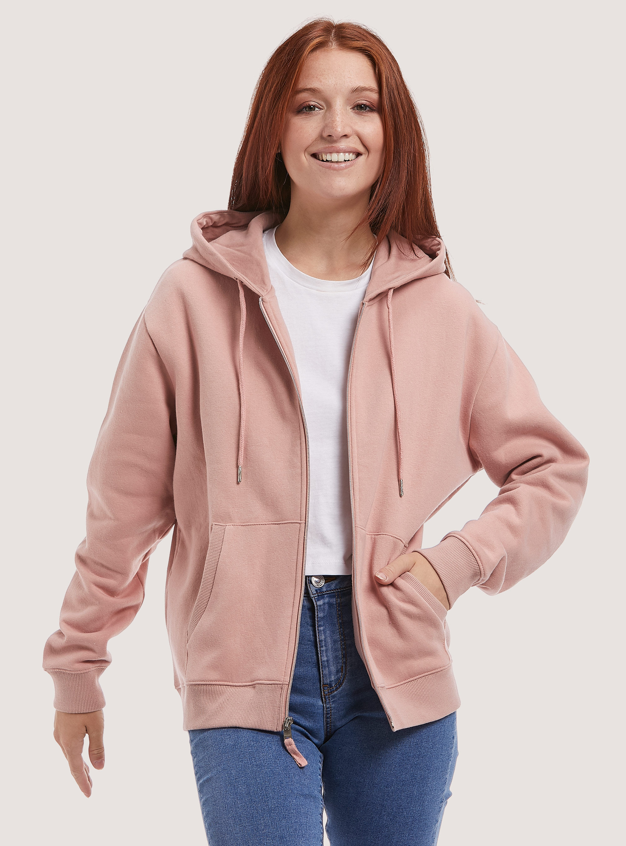 Ladies pink cheap zip hoodie