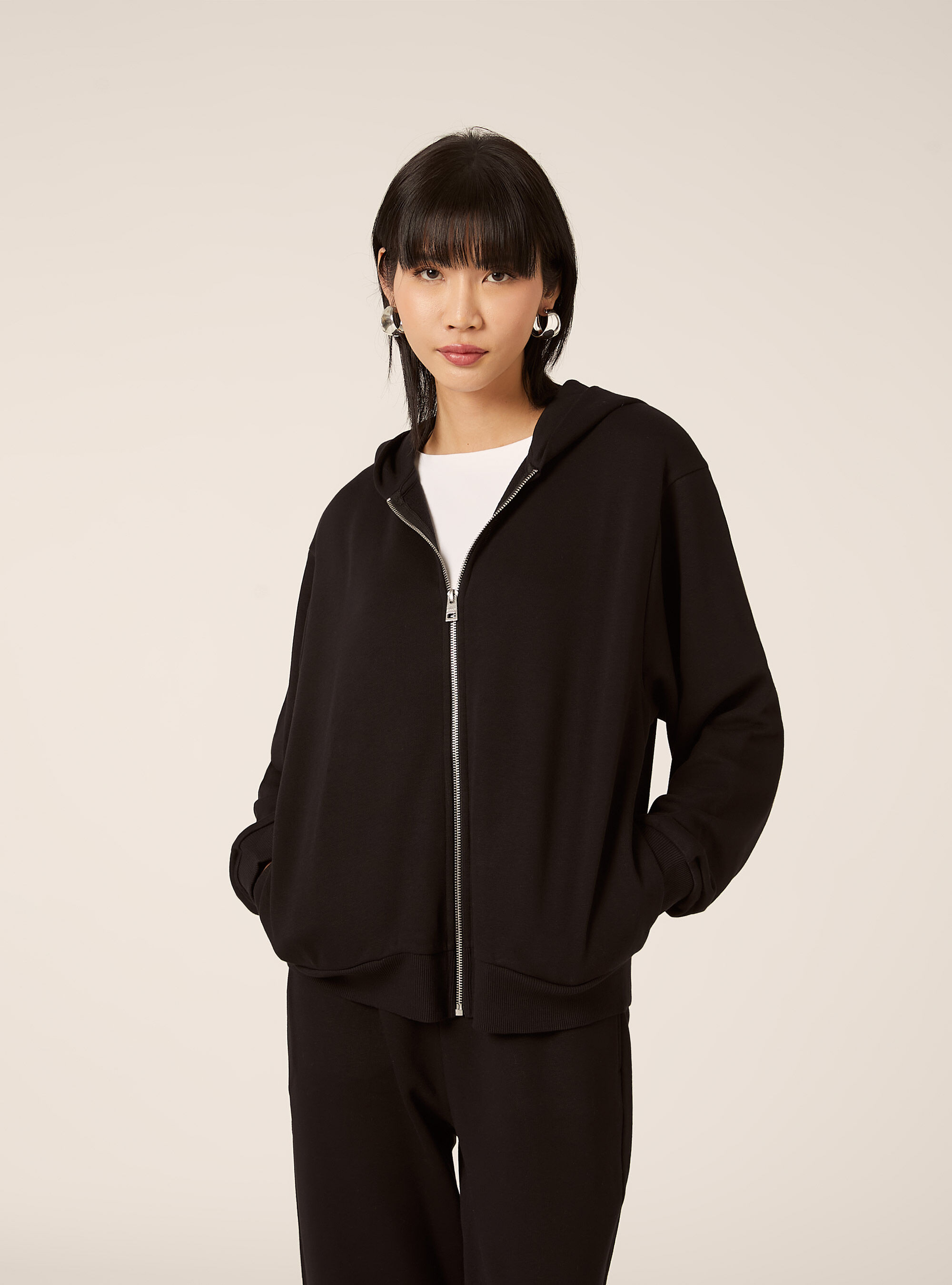 Cardigan felpa con cappuccio boxy, BK1 BLACK