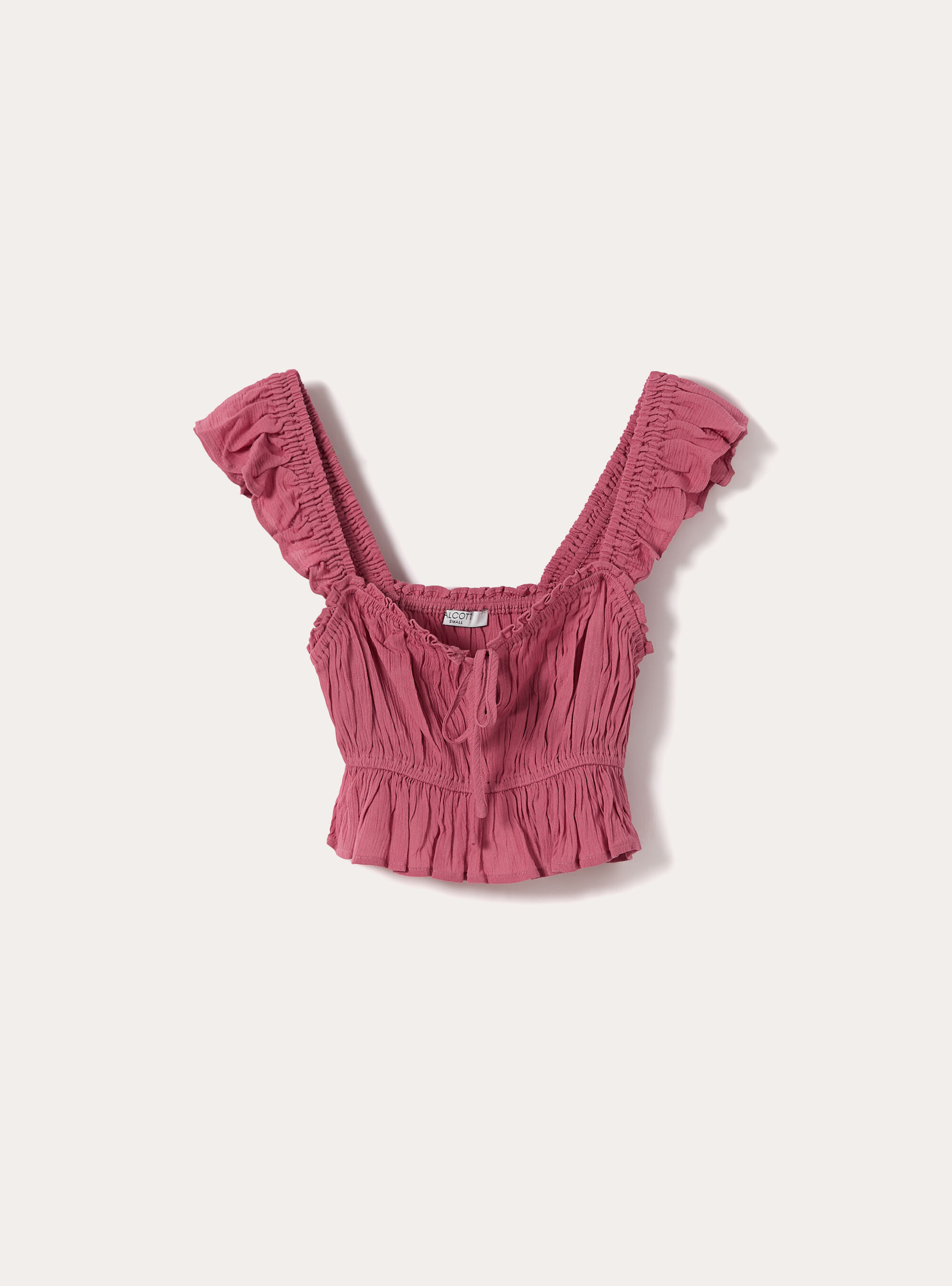 Top in crepe con volant, PK1 PINK DARK