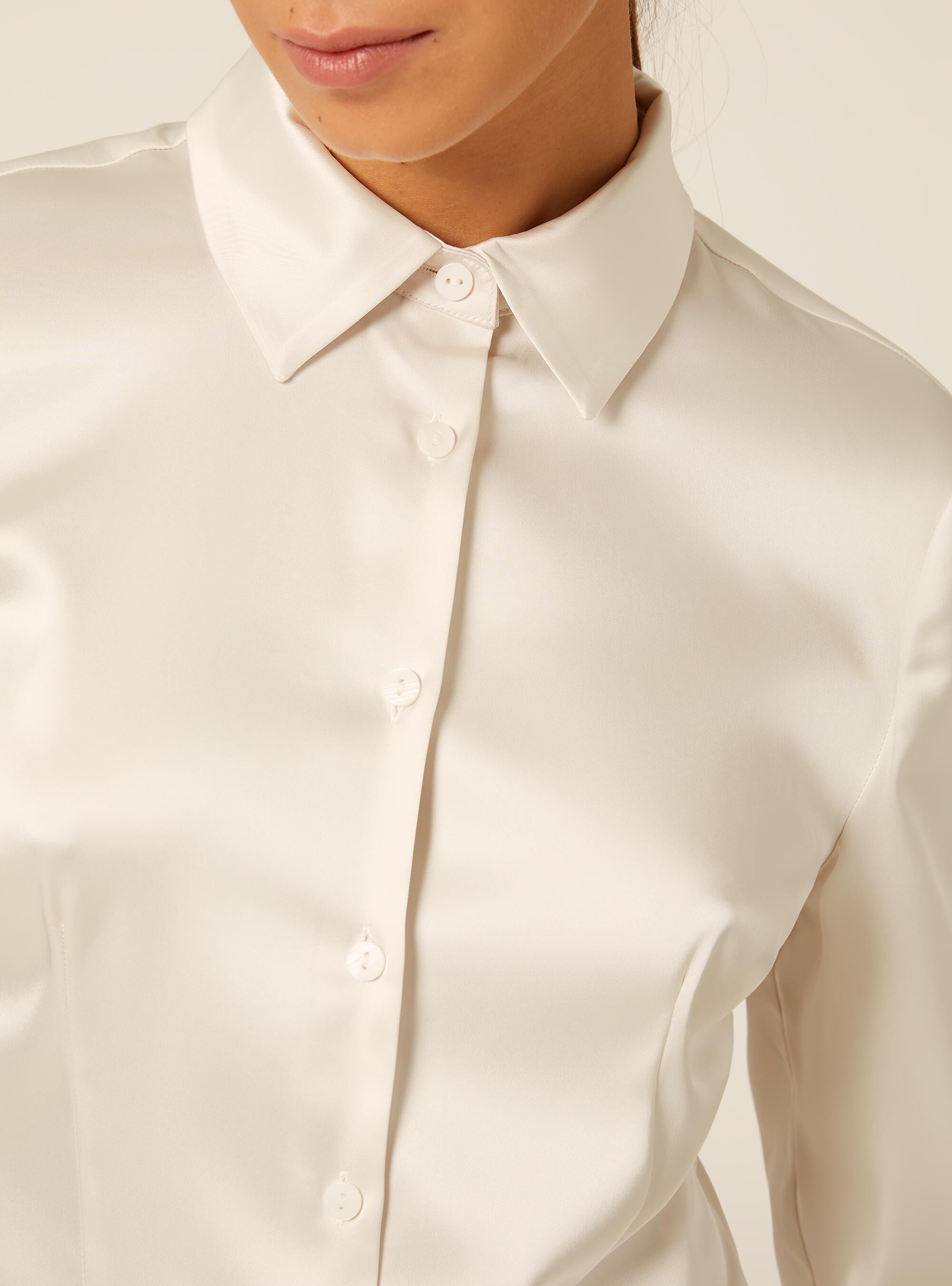 Long sleeve satin shirt, WH1 OFF WHITE