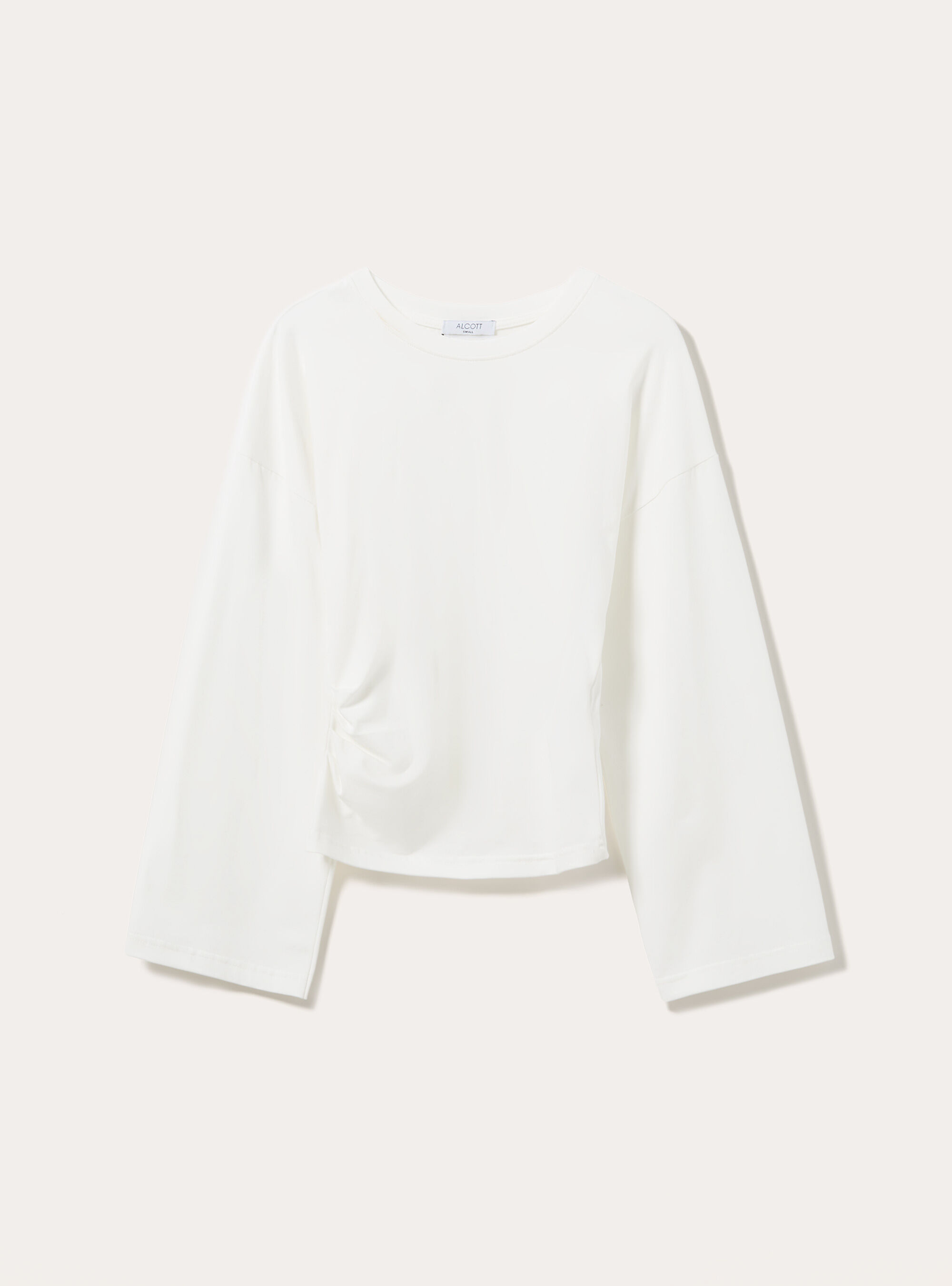 Flare sleeve top with side ruched detailing, WH1 OFF WHITE
