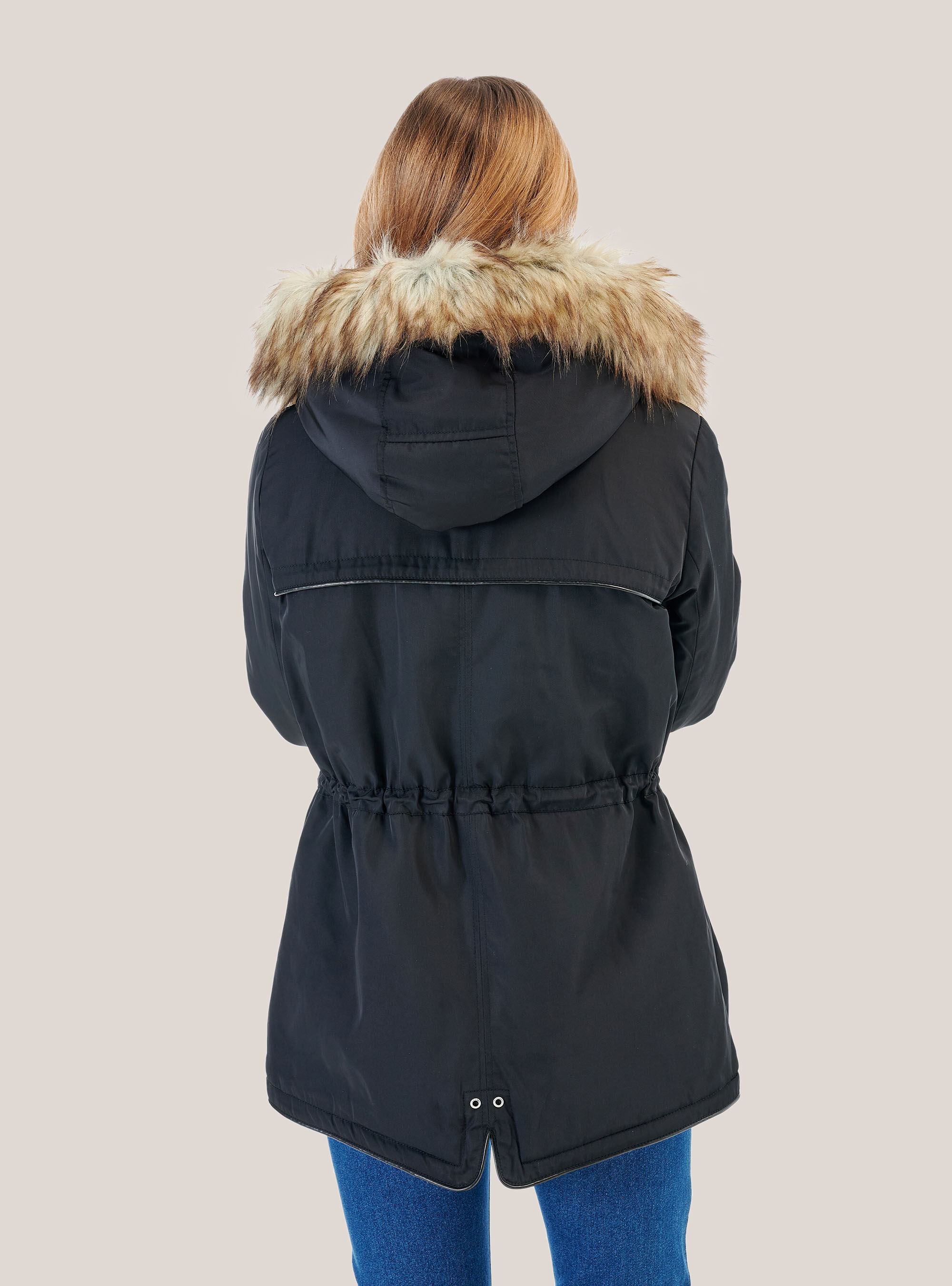 Parka con fodera animalier, NERO