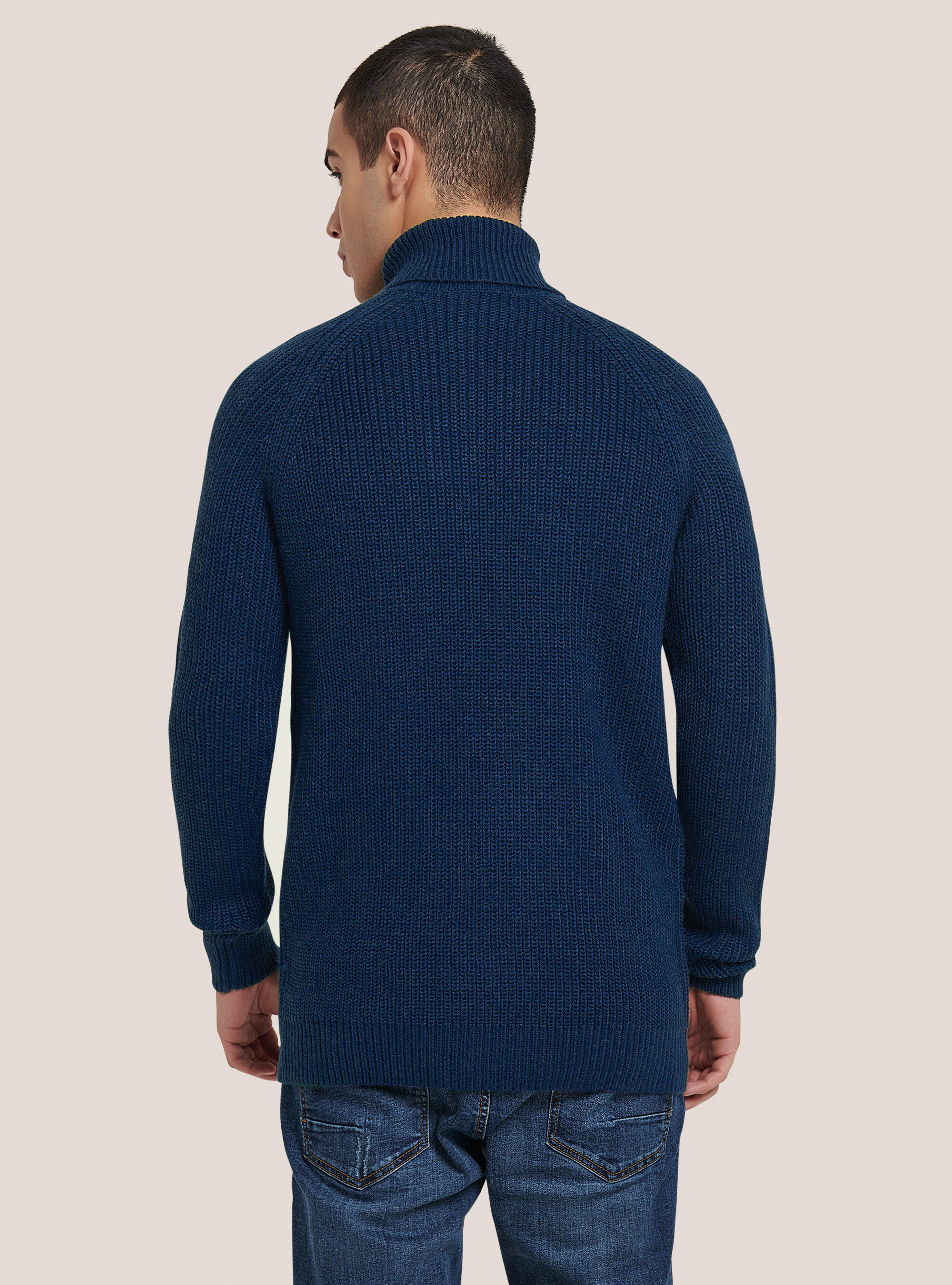 Pullover caldo collo alto a coste inglesi, MNA2 NAVY MEL MED