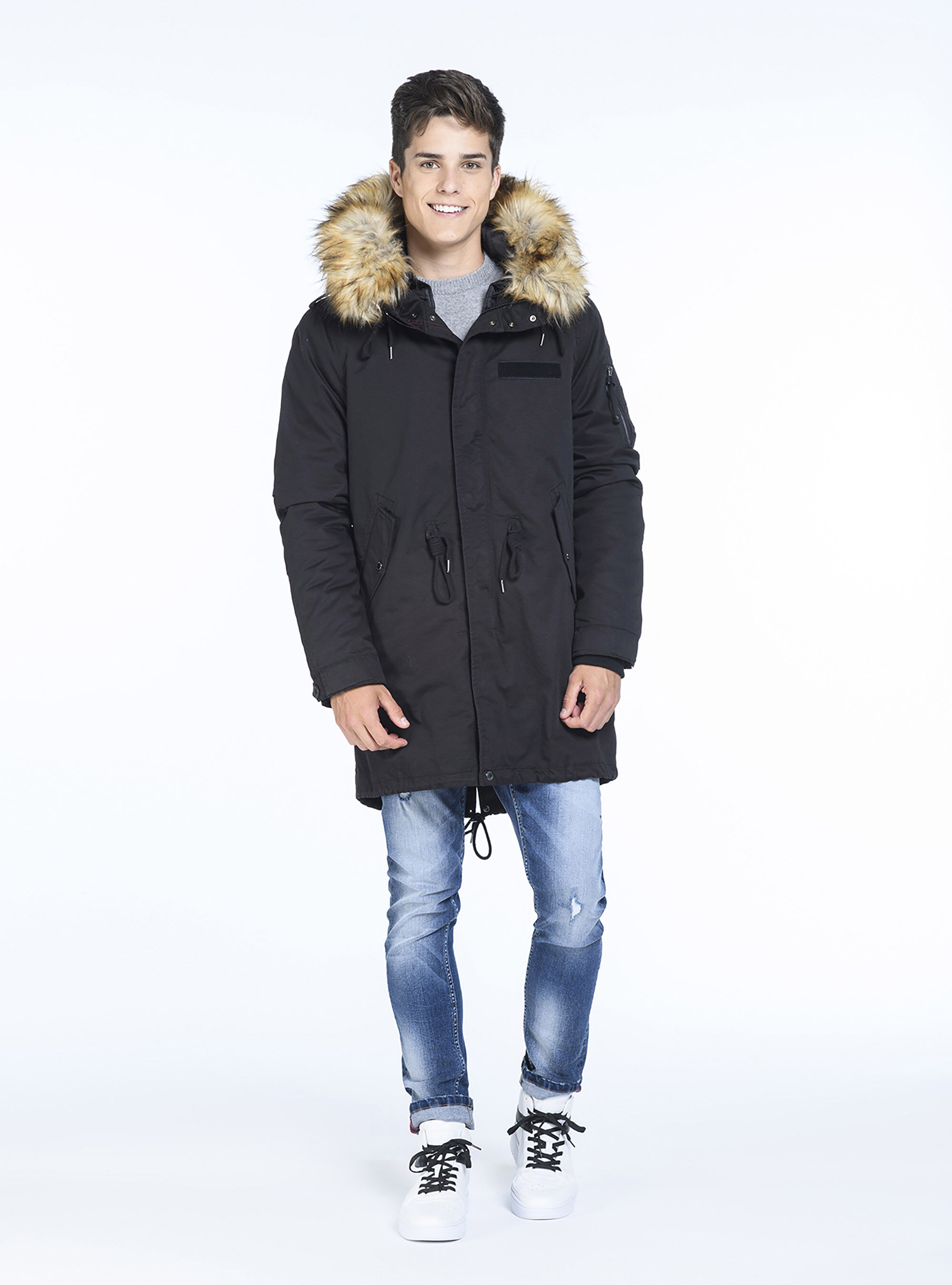 Parka-type jacket with hood, C101 BLACK