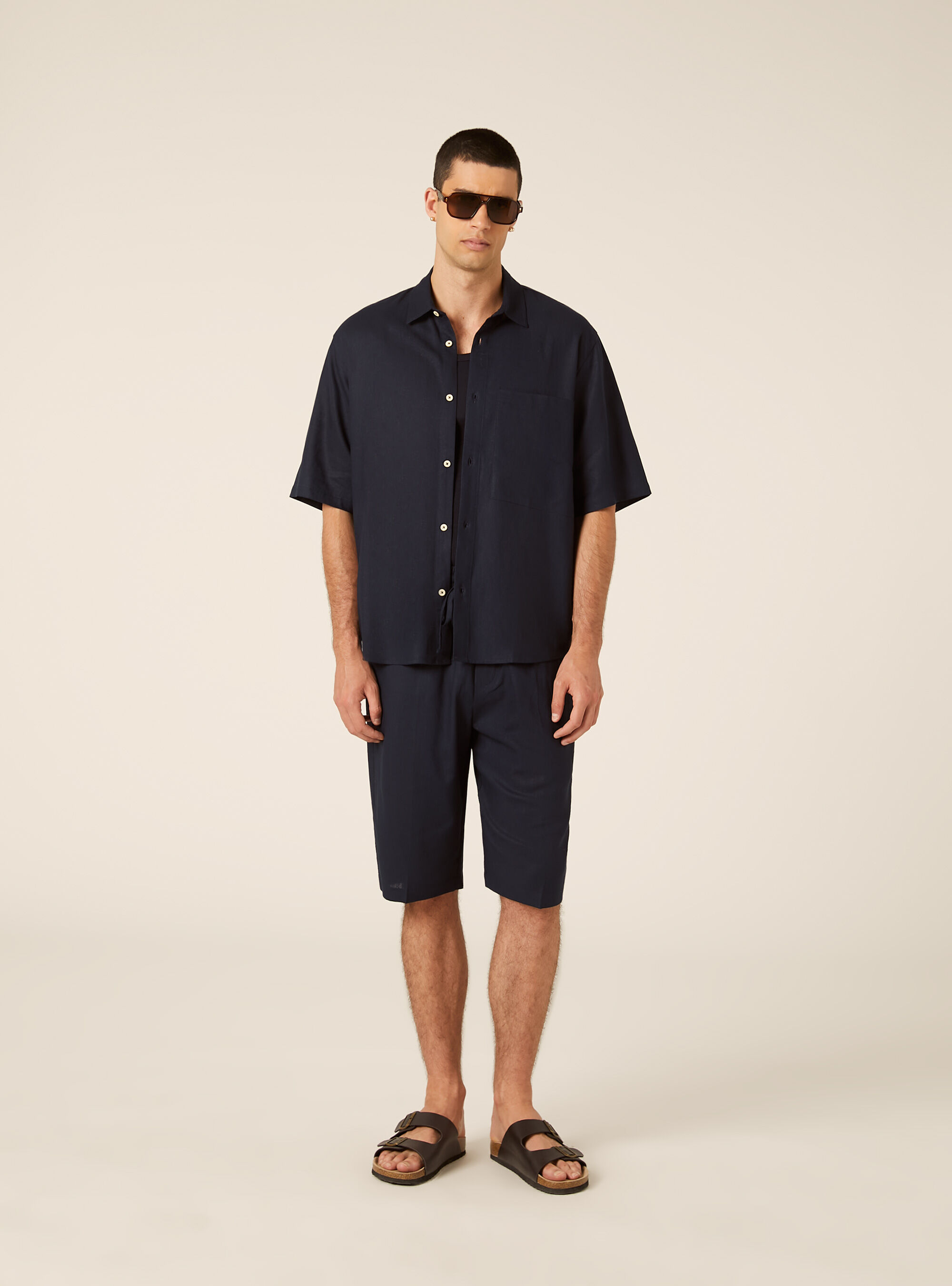 Bermuda in misto lino, NA1 NAVY DARK