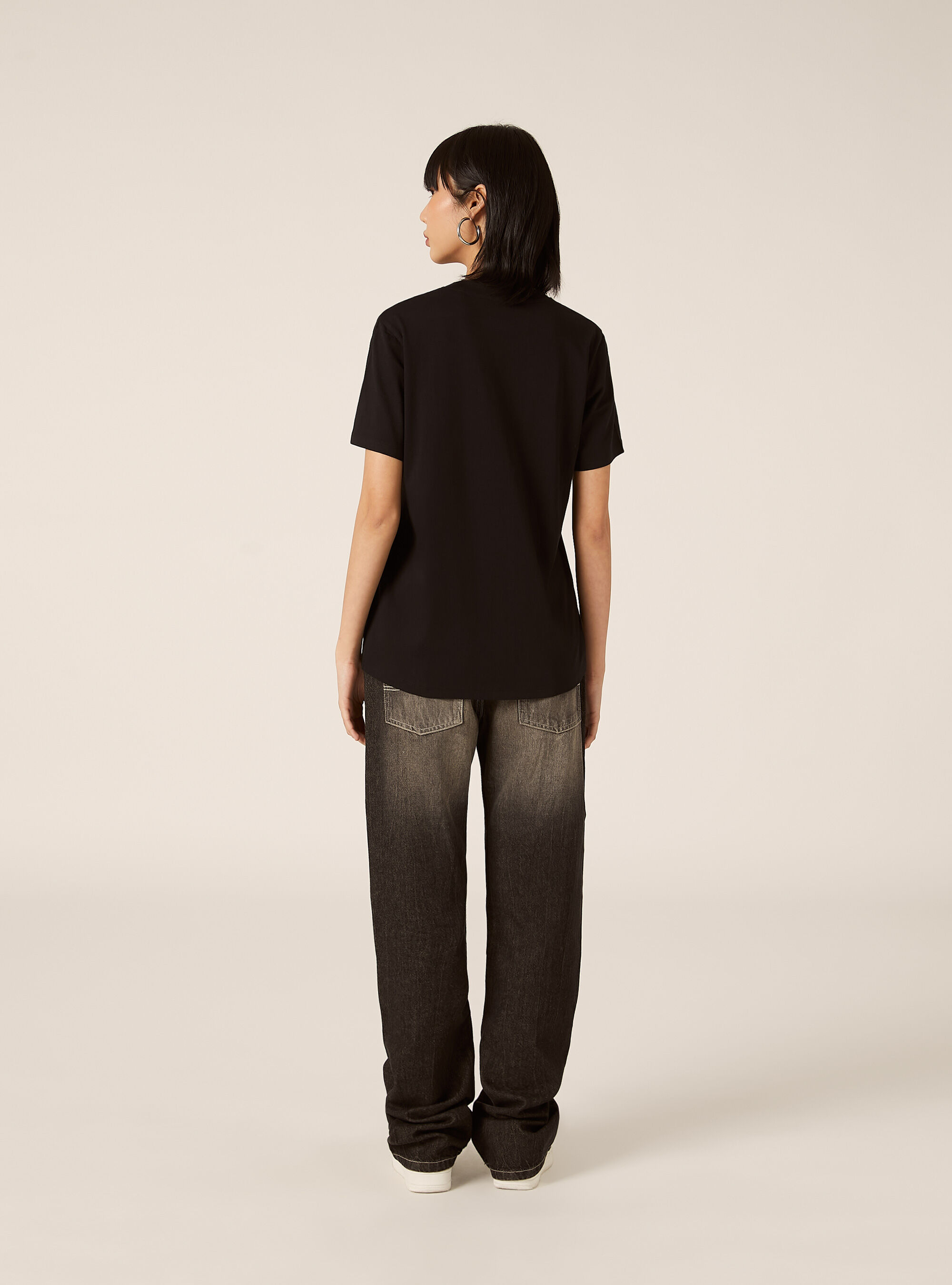 Cotton crew neck T-shirt, BK1 BLACK