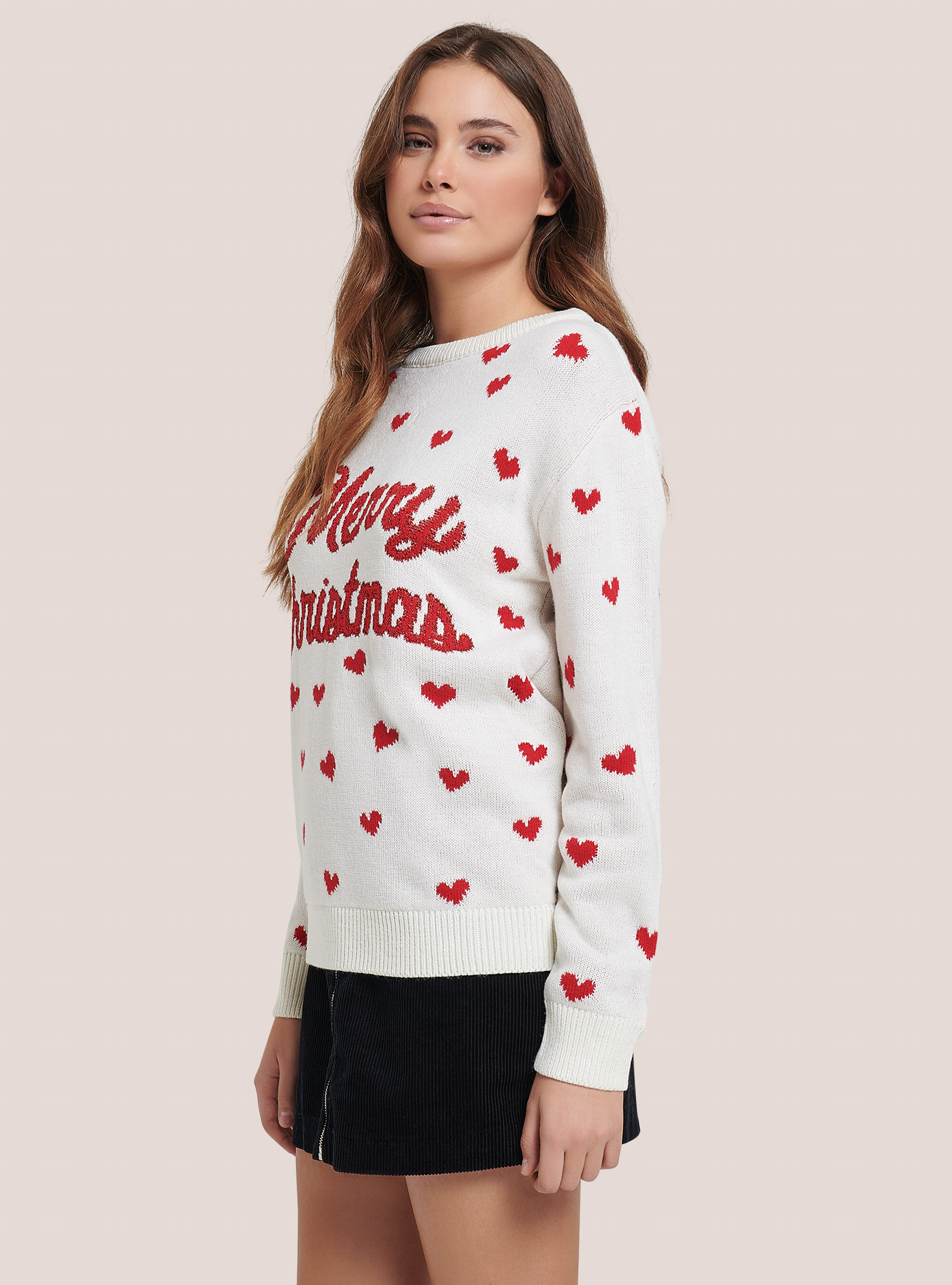Pullover Christmas Collection con cuori, BIANCO