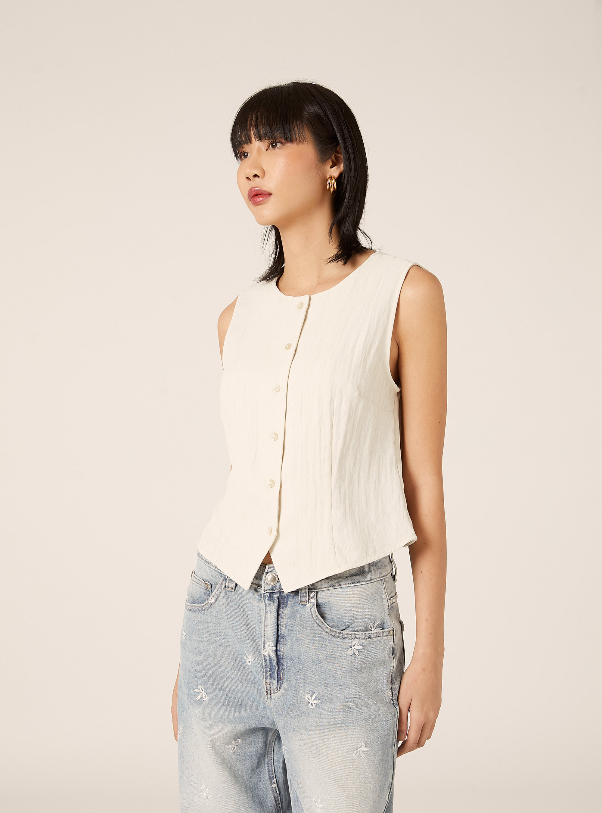 Chaleco de sastrer&iacute;a con textura, CR3 CREAM LIGHT