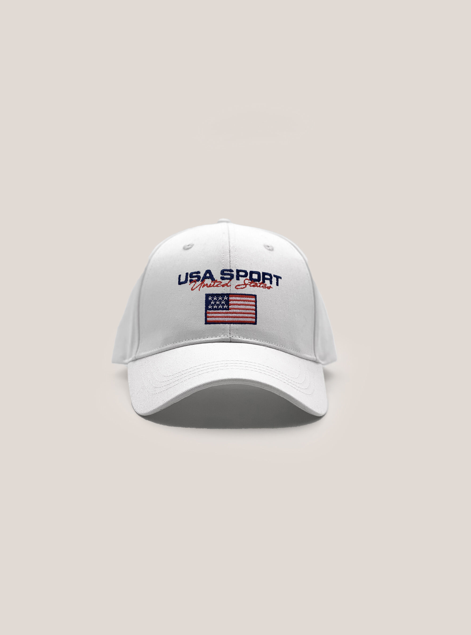 Hat with USA embroidery and patch, WHITE