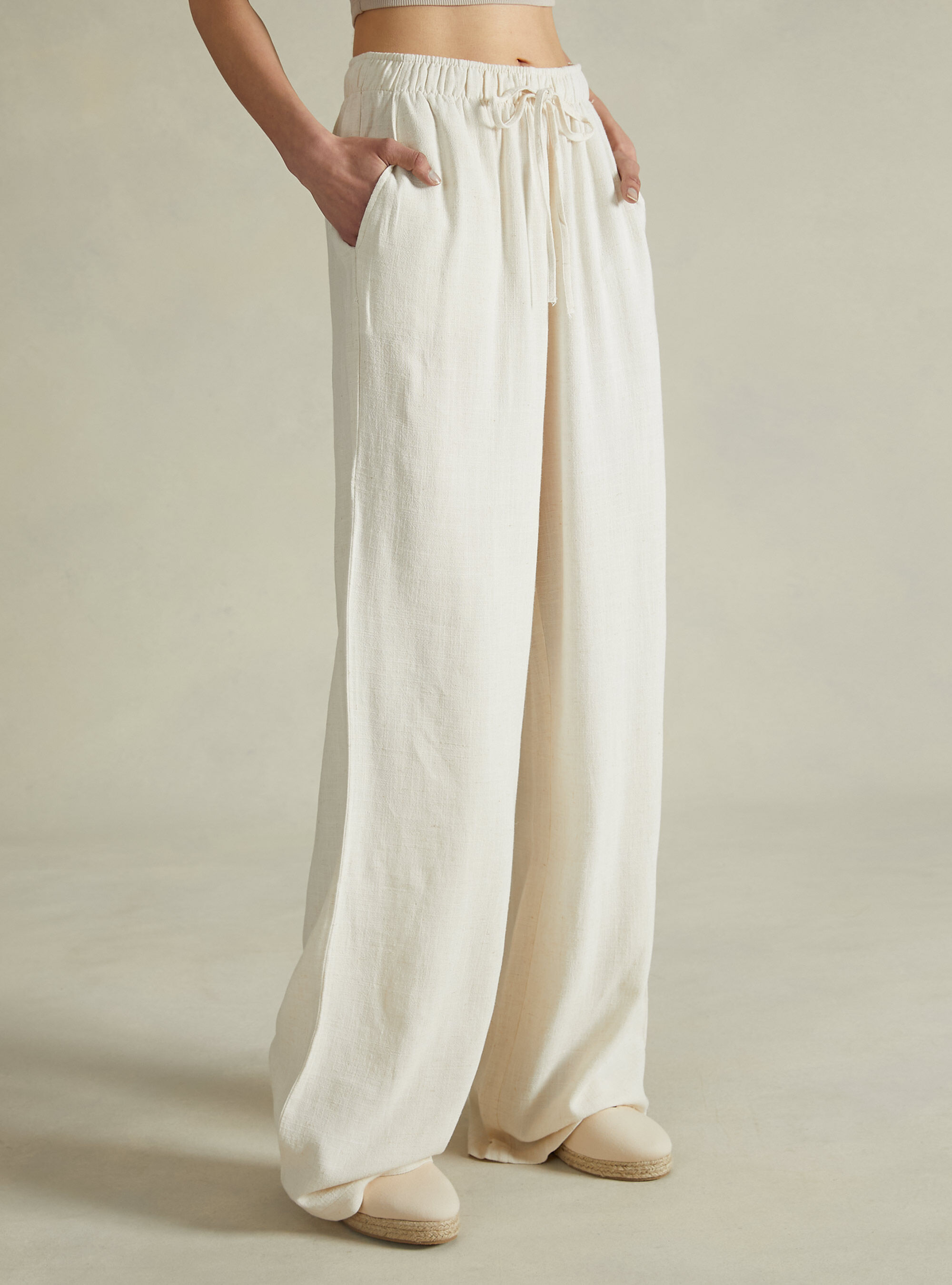 Palazzo trousers in linen blend, MBG3 BEIGE MEL LIGHT