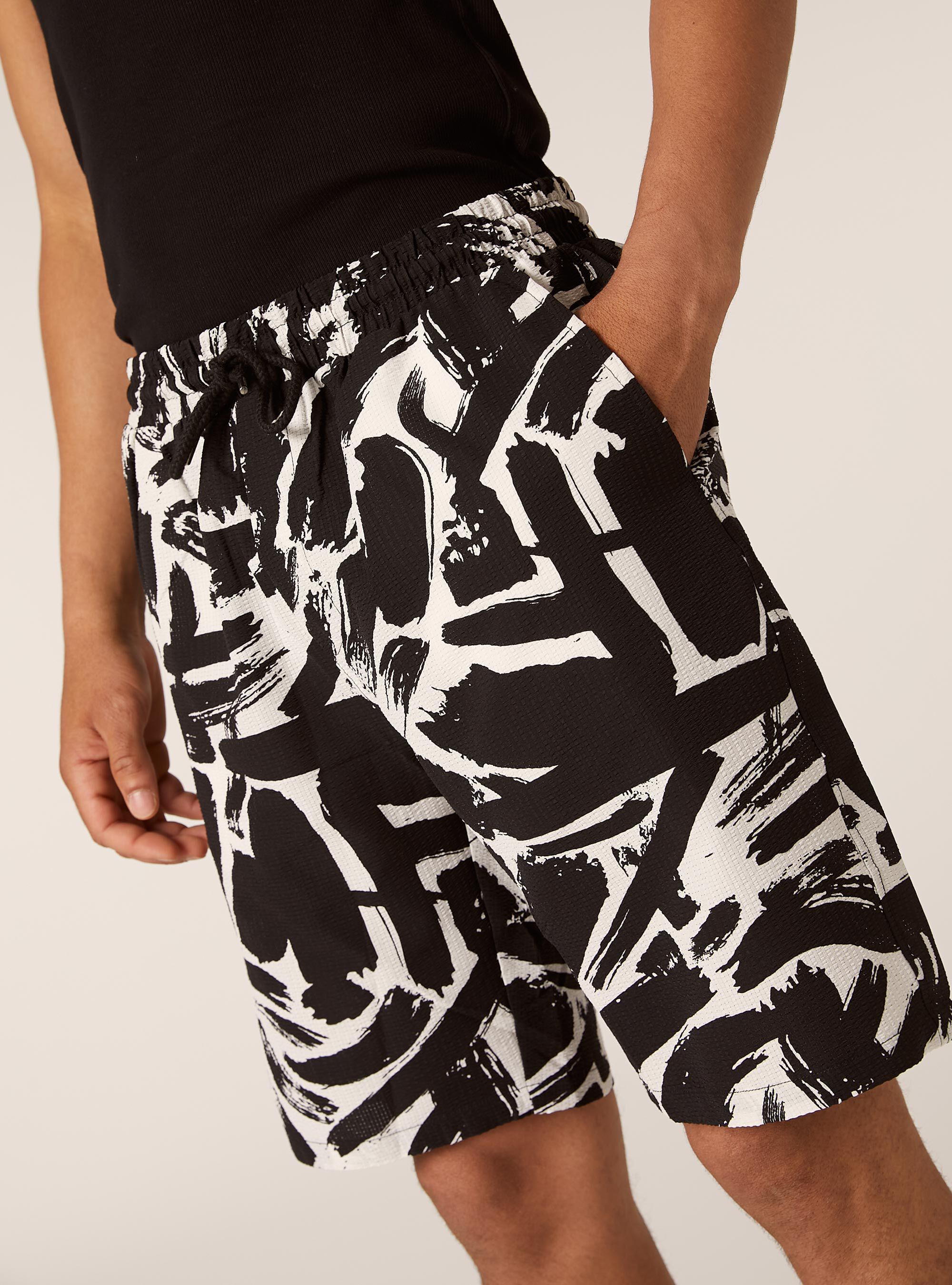 Bermuda imprim&eacute; seersuker, BK1 BLACK