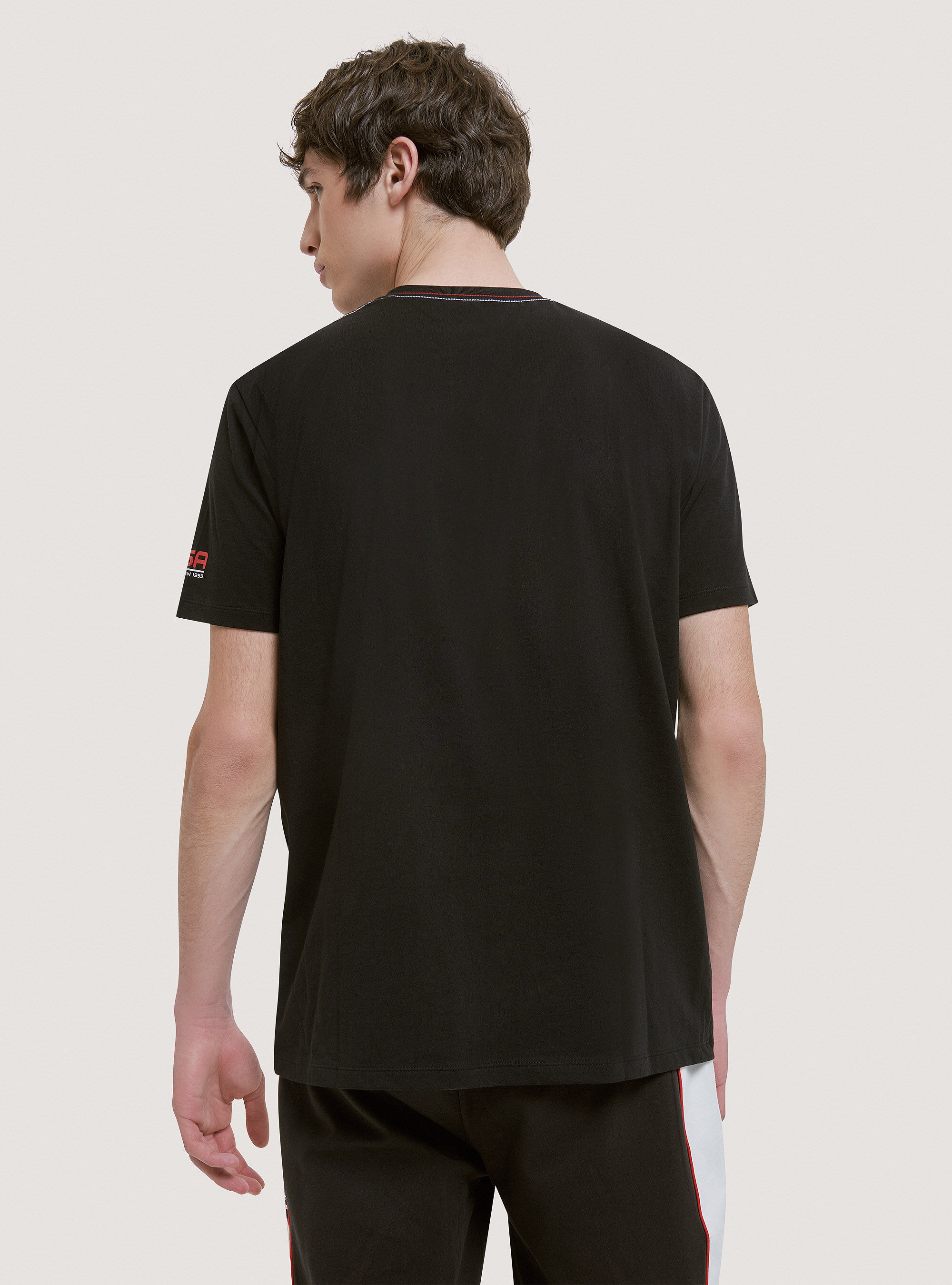 Maglietta in cotone con stampa USA, NERO