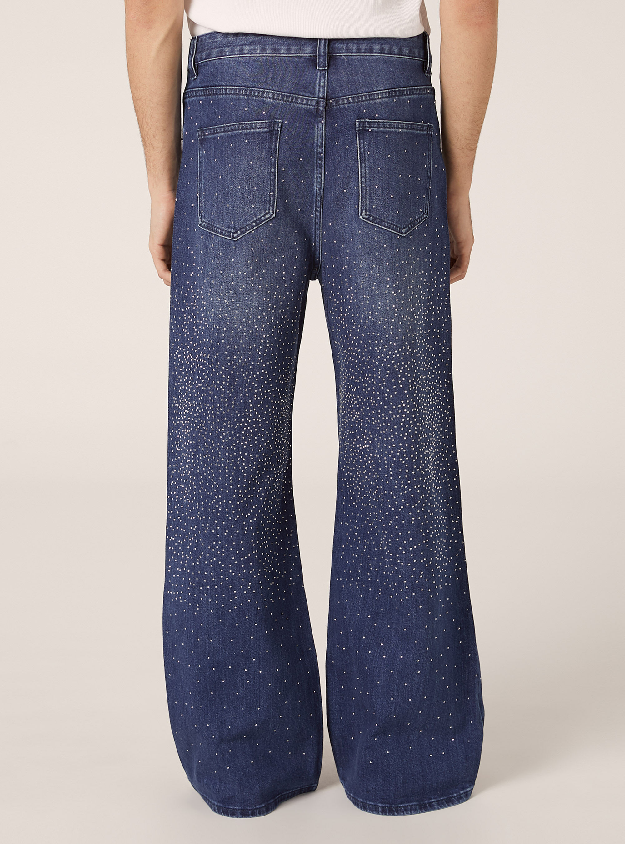 Jeans straight high rise con strass, D003 MEDIUM BLUE