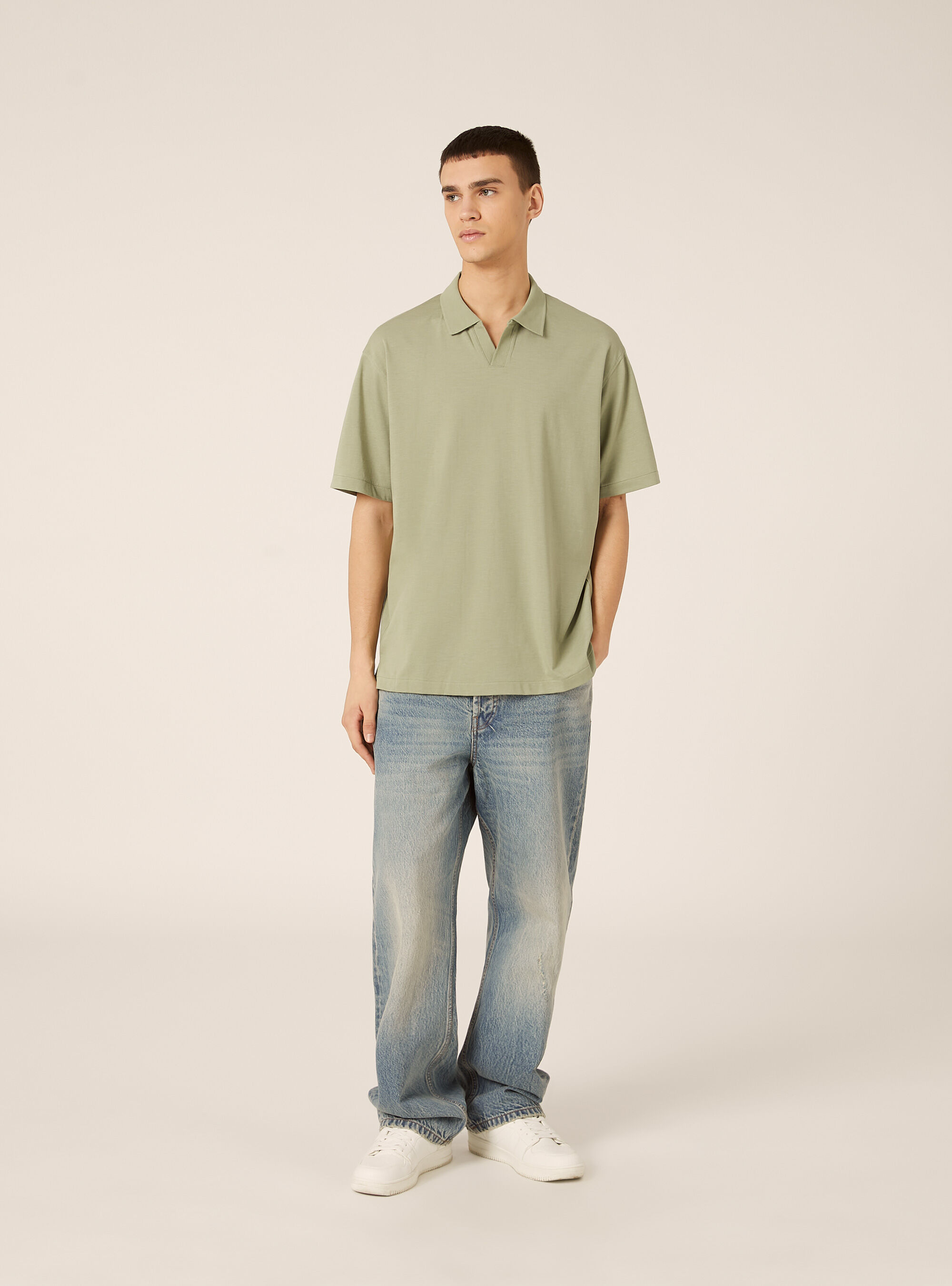 Polo mezza placchetta in jersey elasticizzato, KY2 KAKY MEDIUM