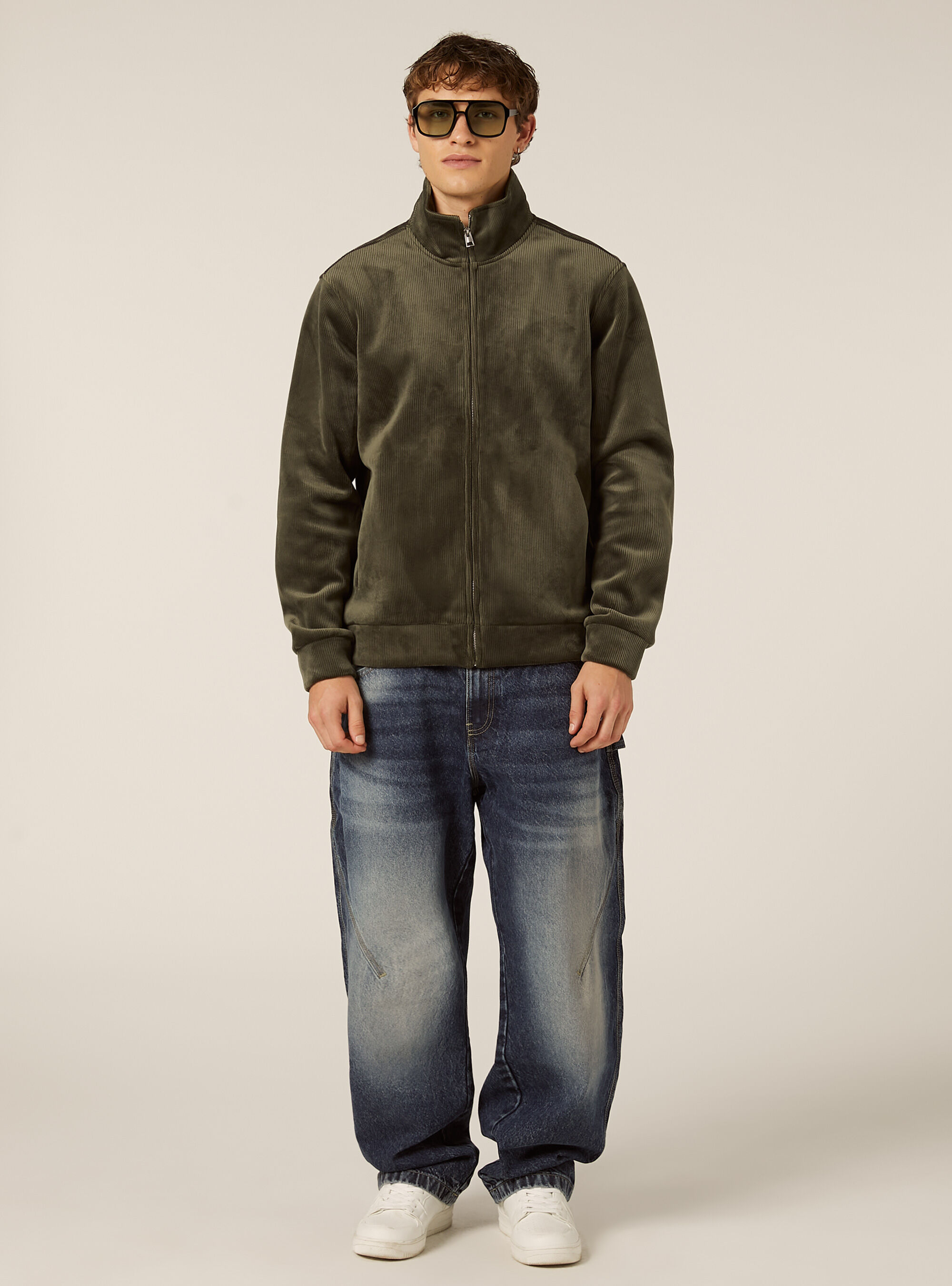 Corduroy zip-up sweatshirt