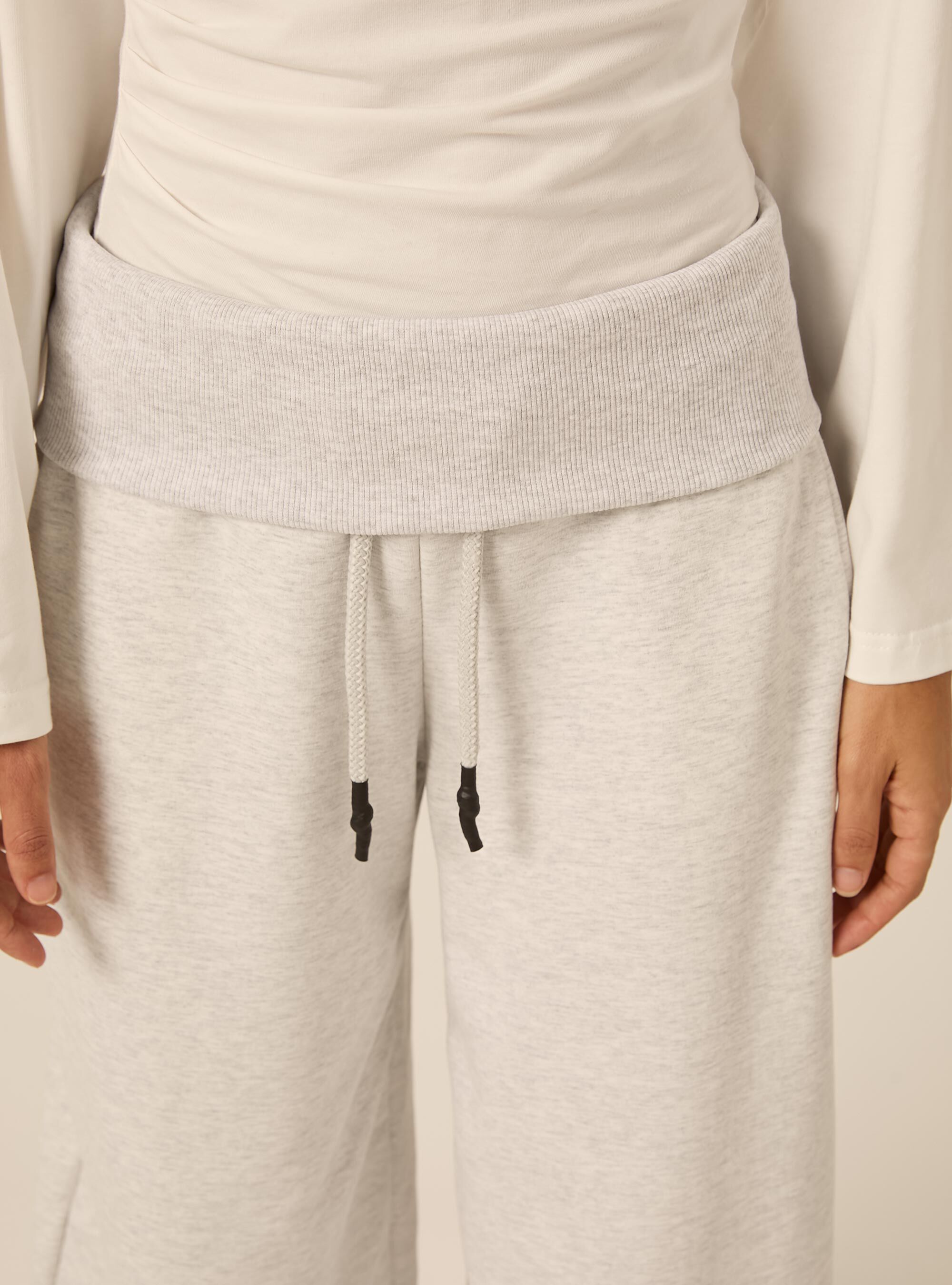 Pantaloni Jogger barrel fit con fascia risvoltata, GRIGIO CHIARO MELANGE