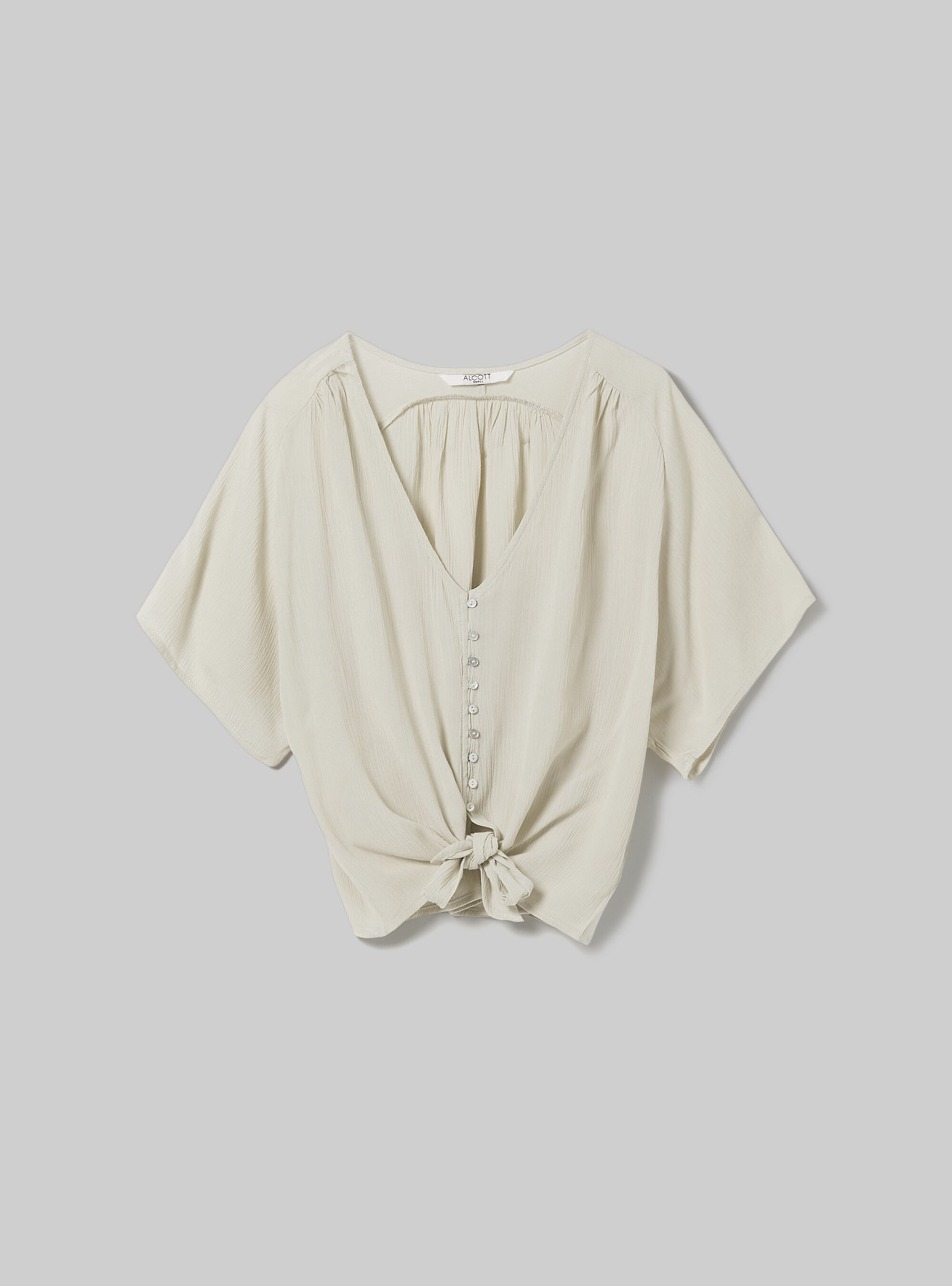 Solid colour v-neck shirt with waist knot, BG3 BEIGE LIGHT