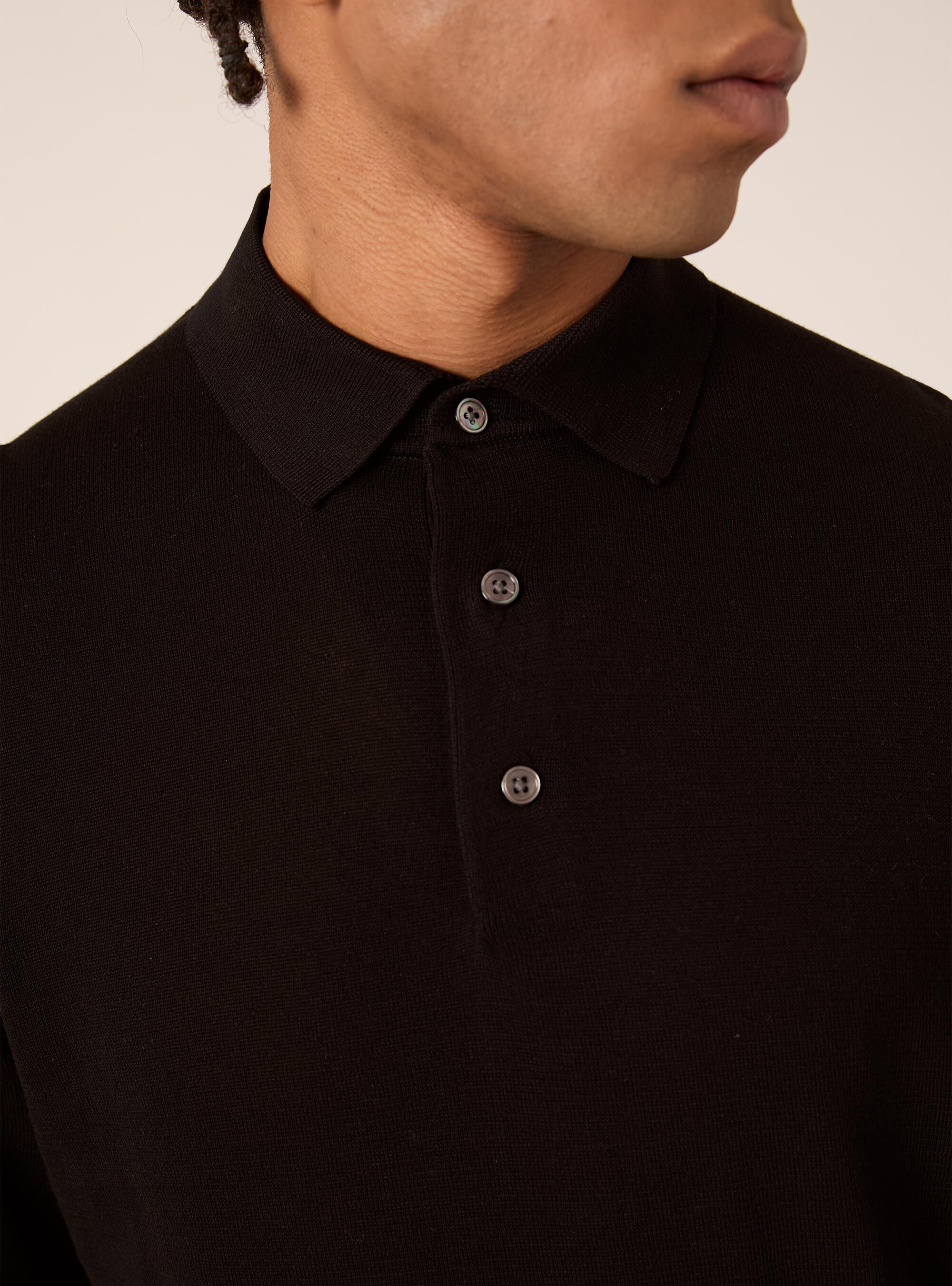 Polo &agrave; manches longues en coton, BK1 BLACK