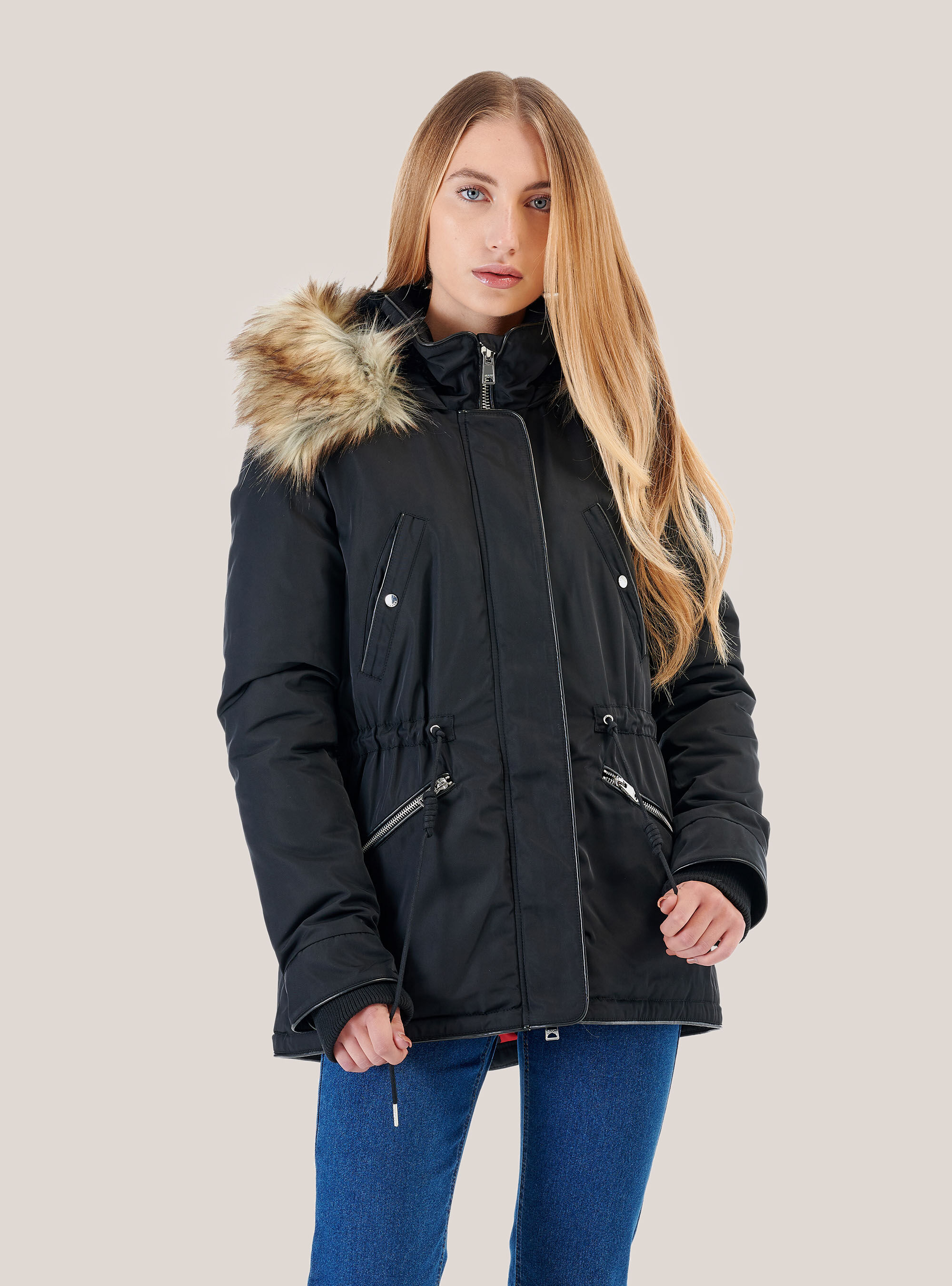 Parka con fodera animalier, NERO