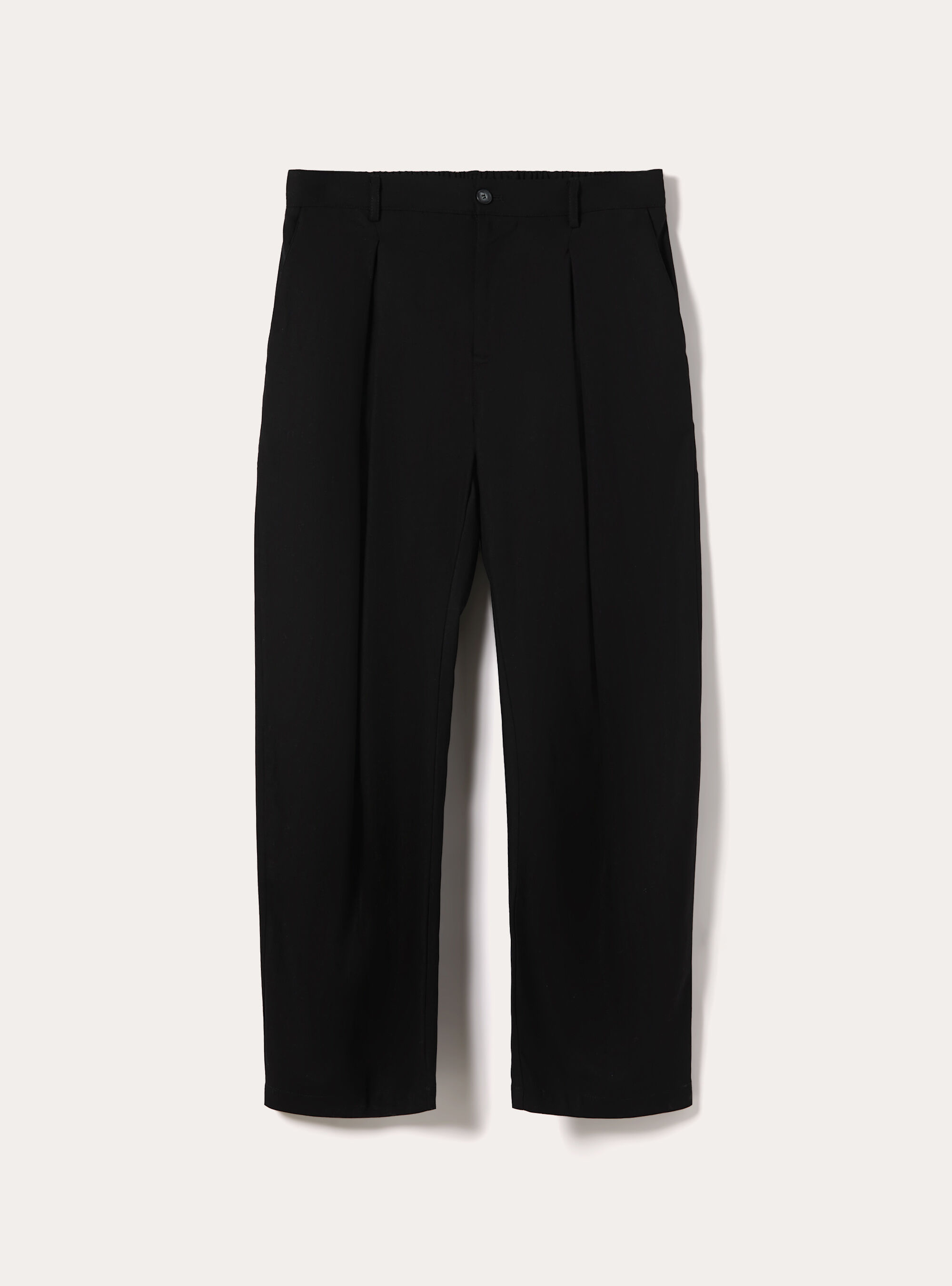 Pantaloni una pince in misto lino, BK1 BLACK