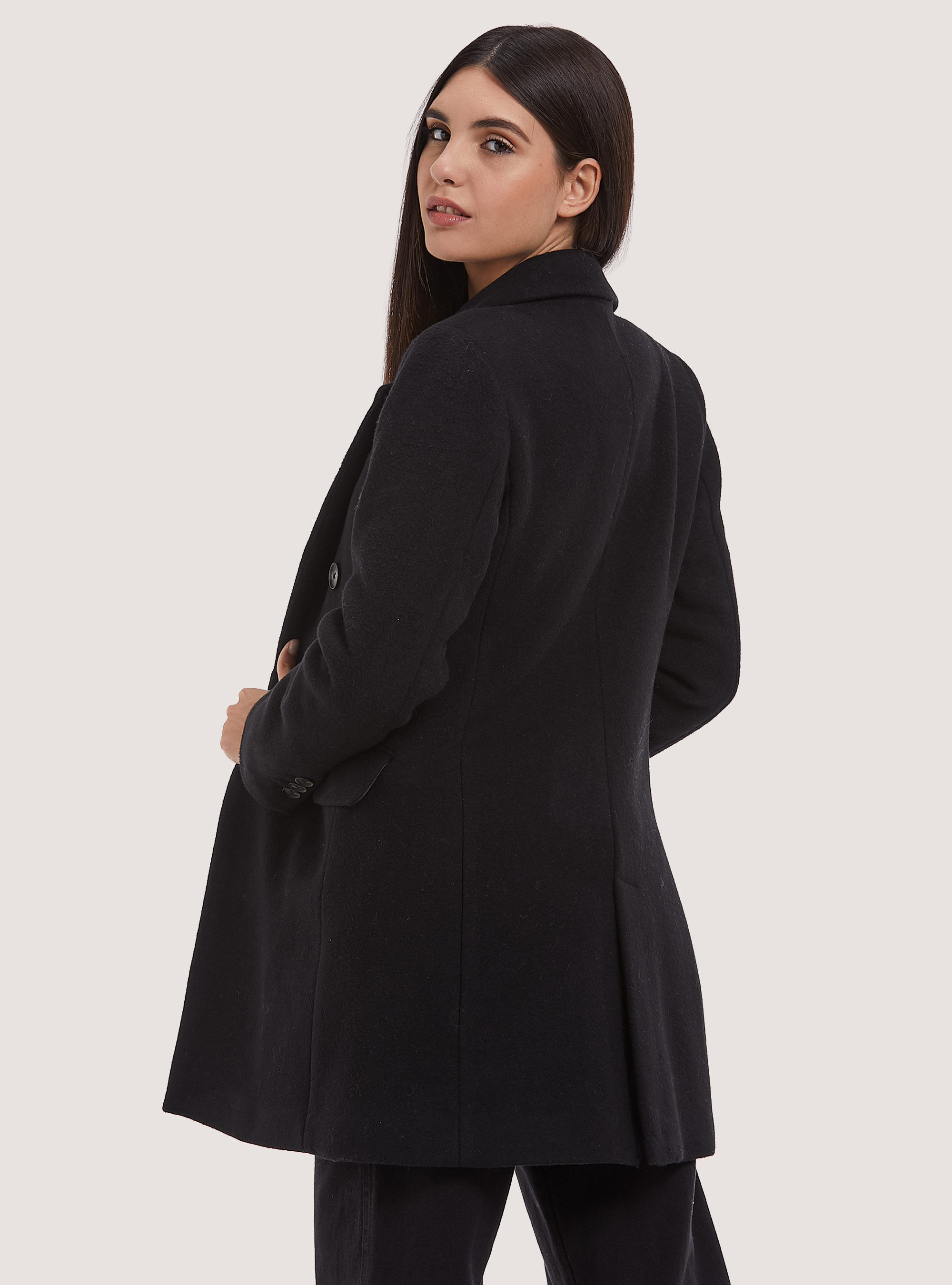 Wool blend double-breasted coat, C101 BLACK