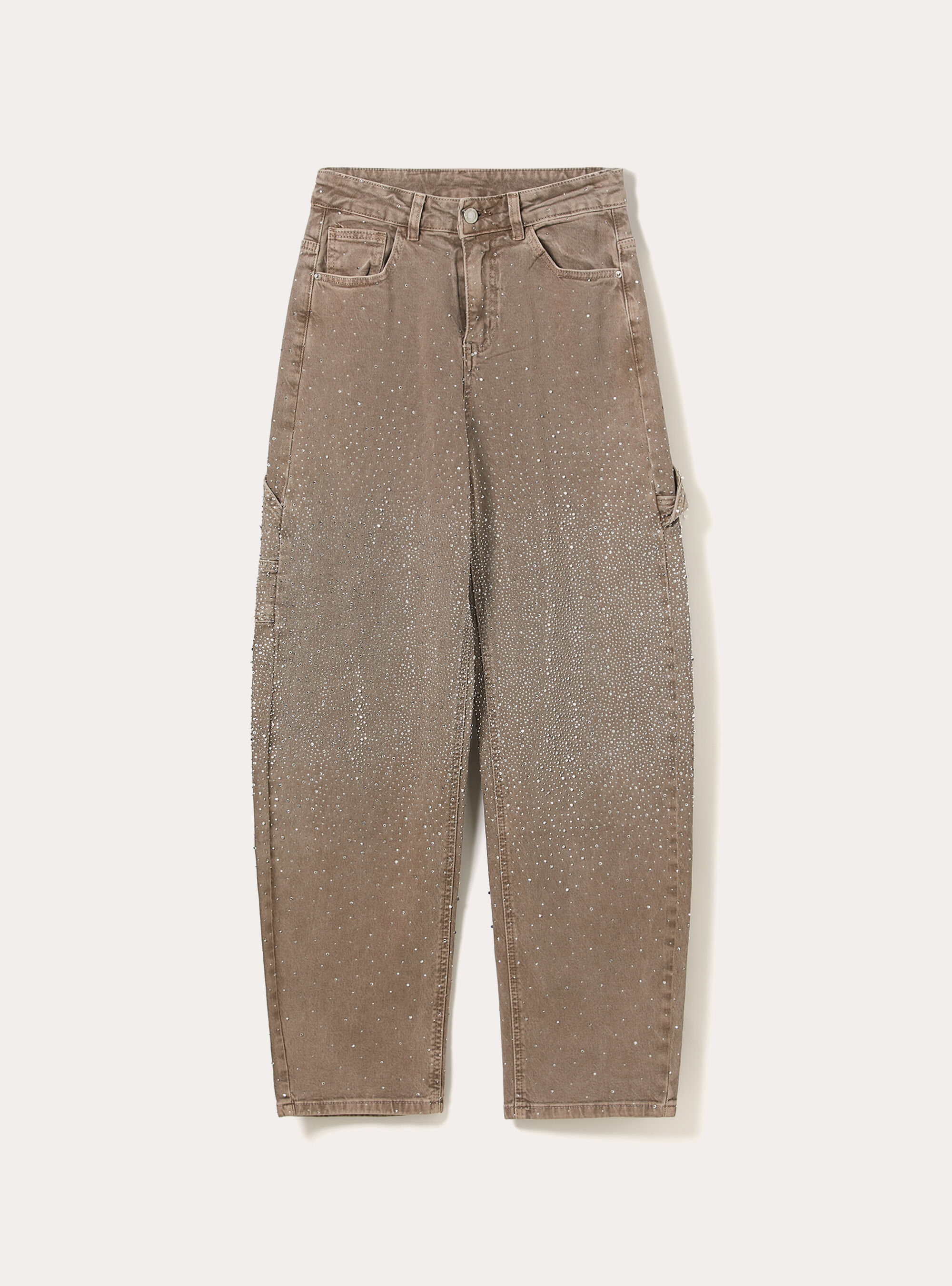 Baggy carpenter jeans colorato con strass, BR3 BROWN LIGHT