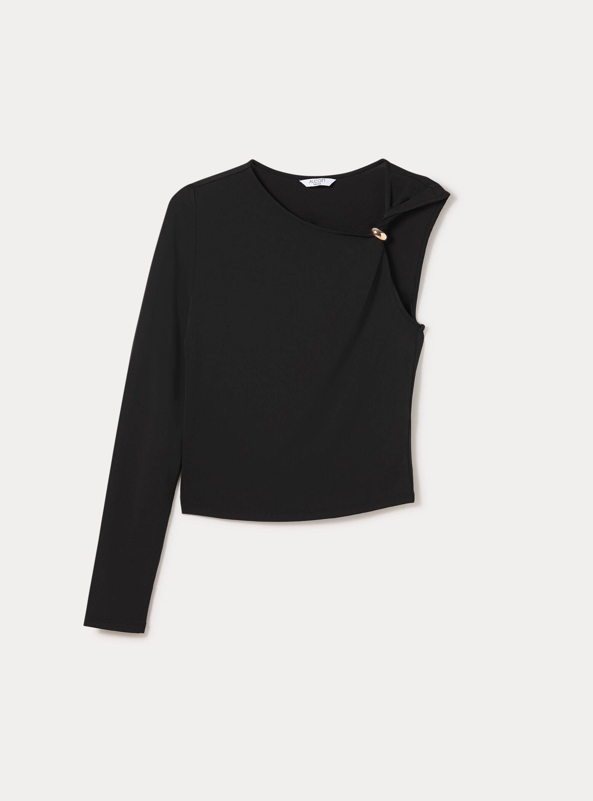 One-shoulder T-shirt, BK1 BLACK