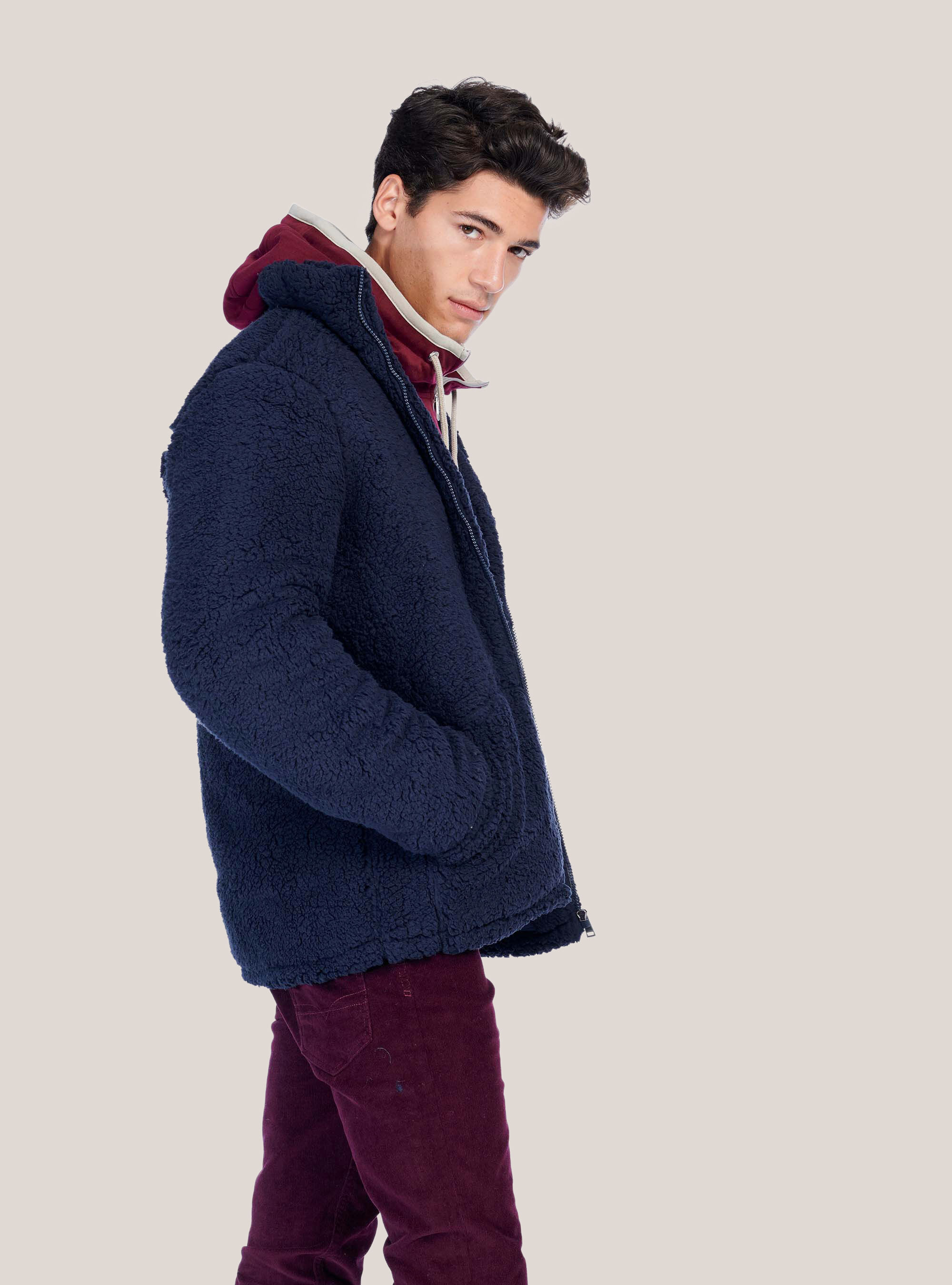 FAKE LAMBSKIN JACKET, BLUE NAVY