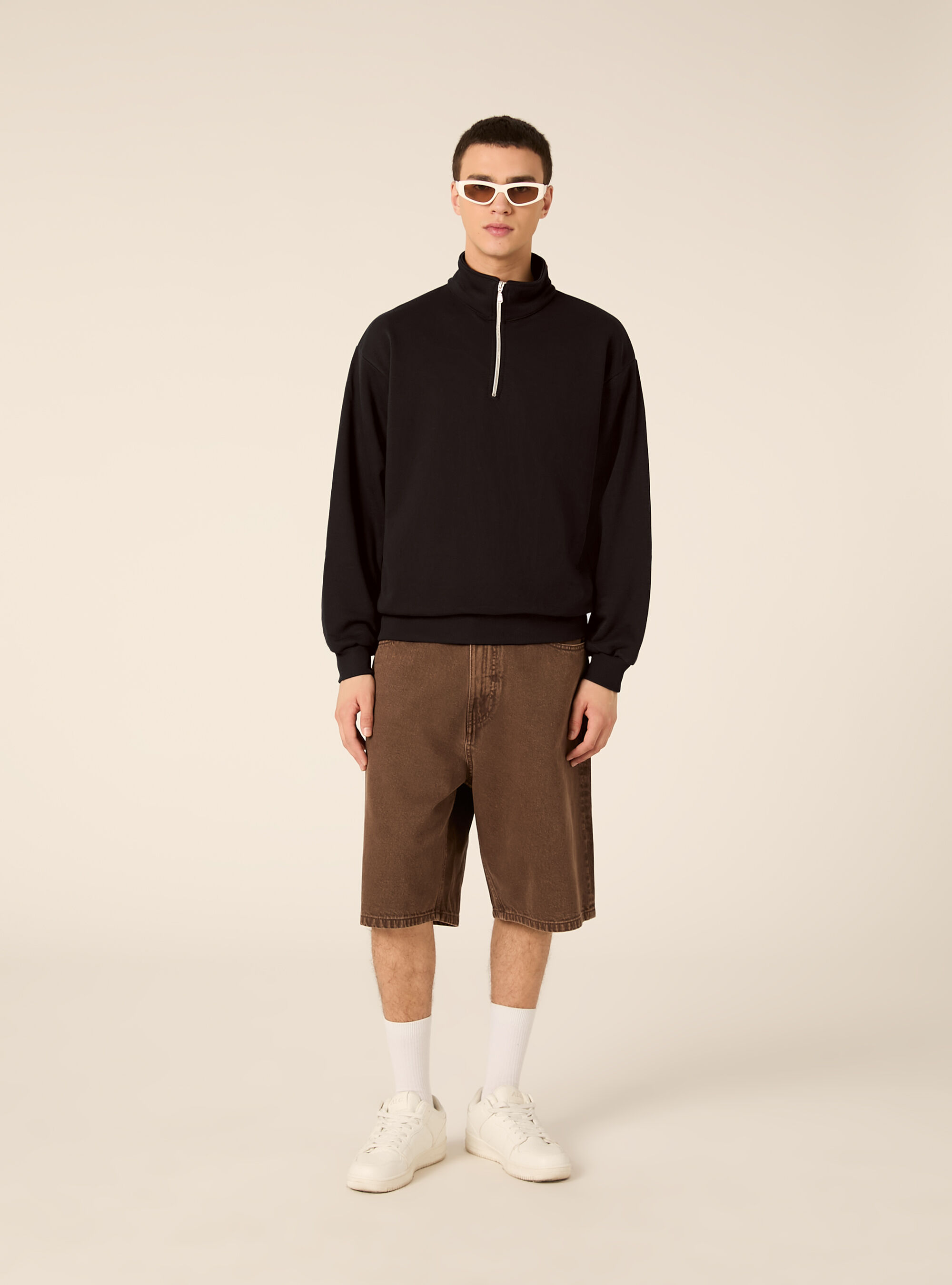 Felpa mezzo collo con zip boxy fit