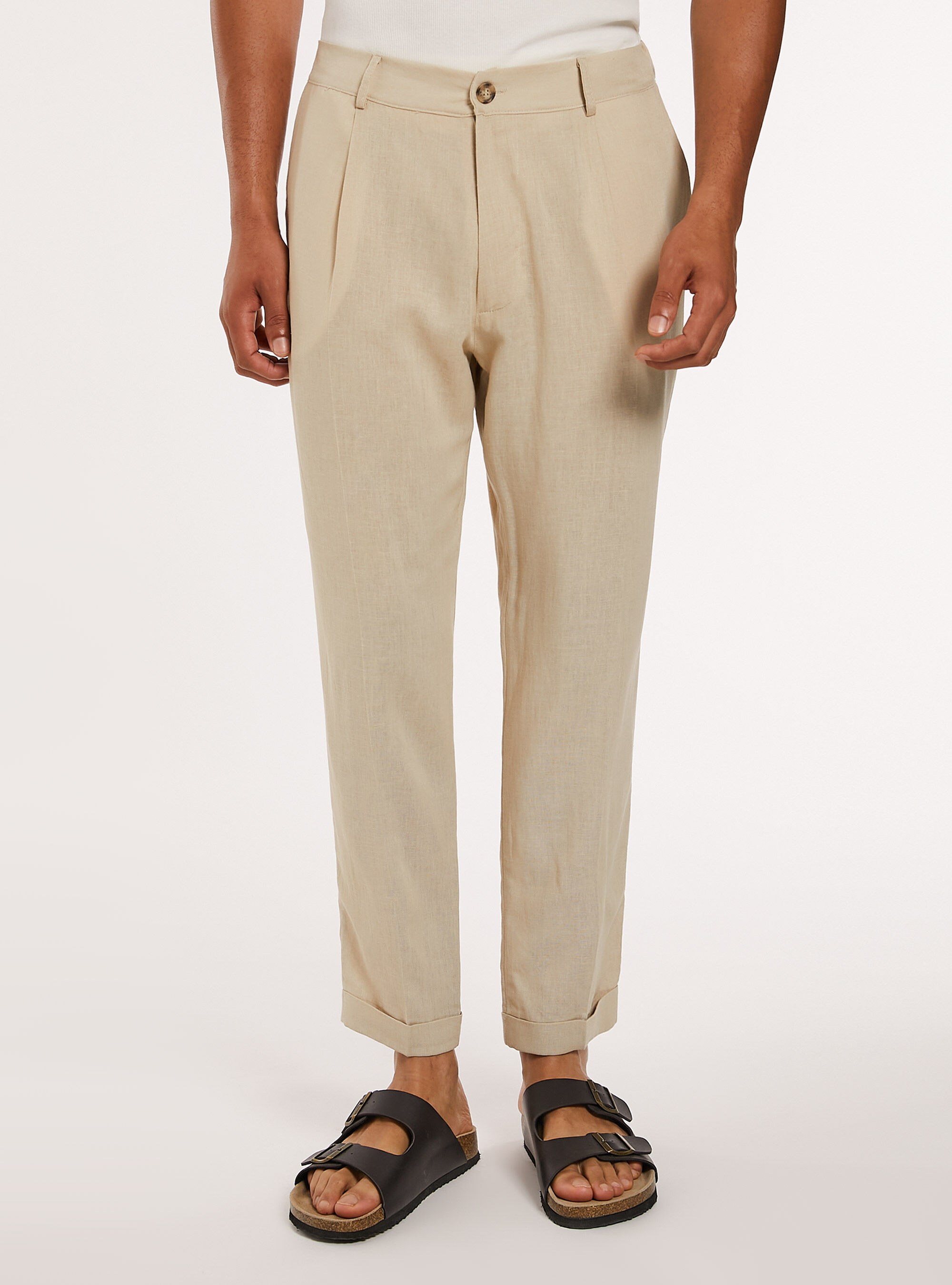 Pantaloni in misto lino, BG2 BEIGE MEDIUM