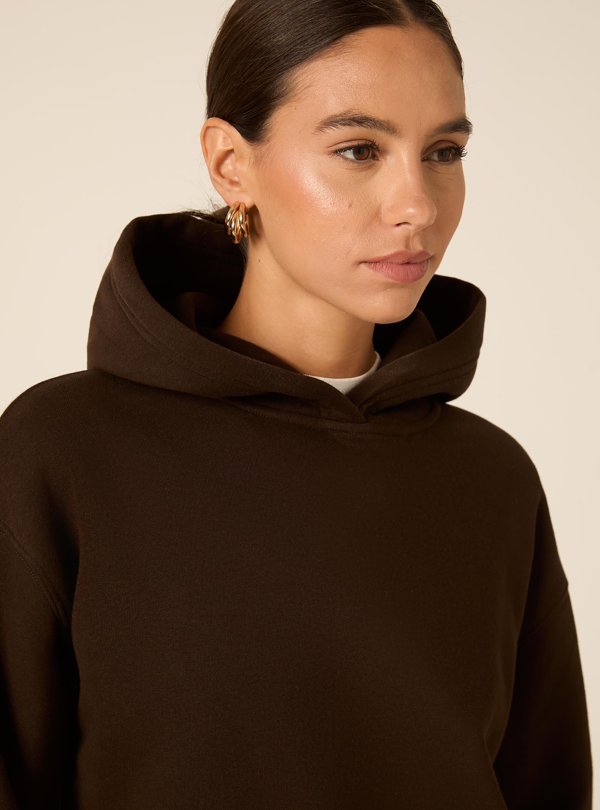 Felpa boxy con cappuccio, BR1 BROWN DARK