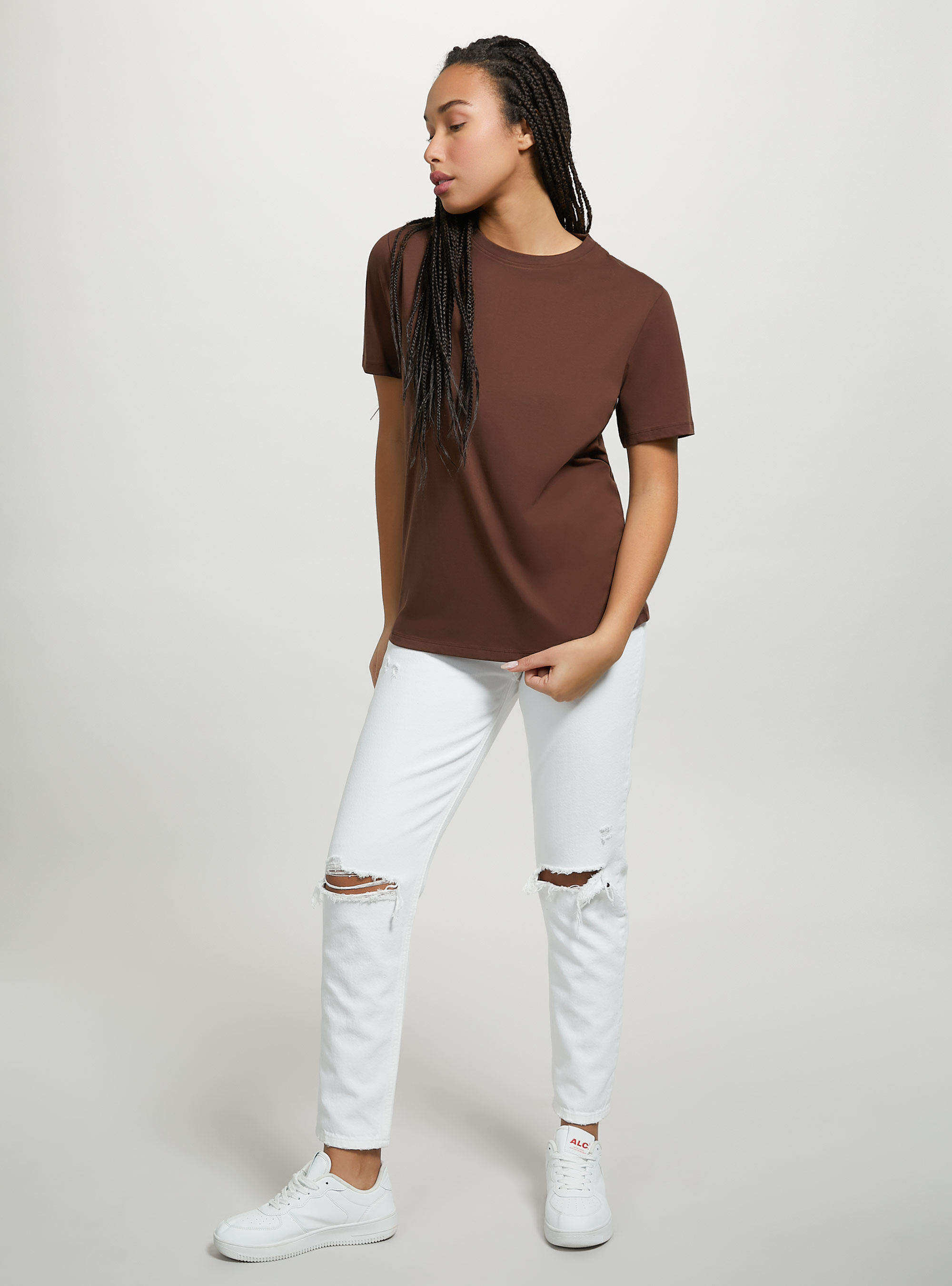 Camiseta de algod&oacute;n con cuello redondo, BR1 BROWN DARK