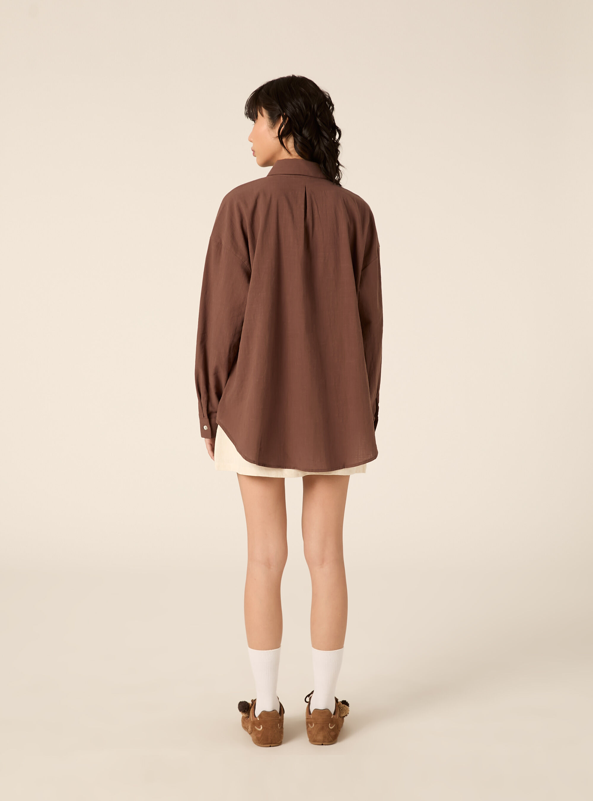 Camicia oversize con tasca, MARRONE MEDIO