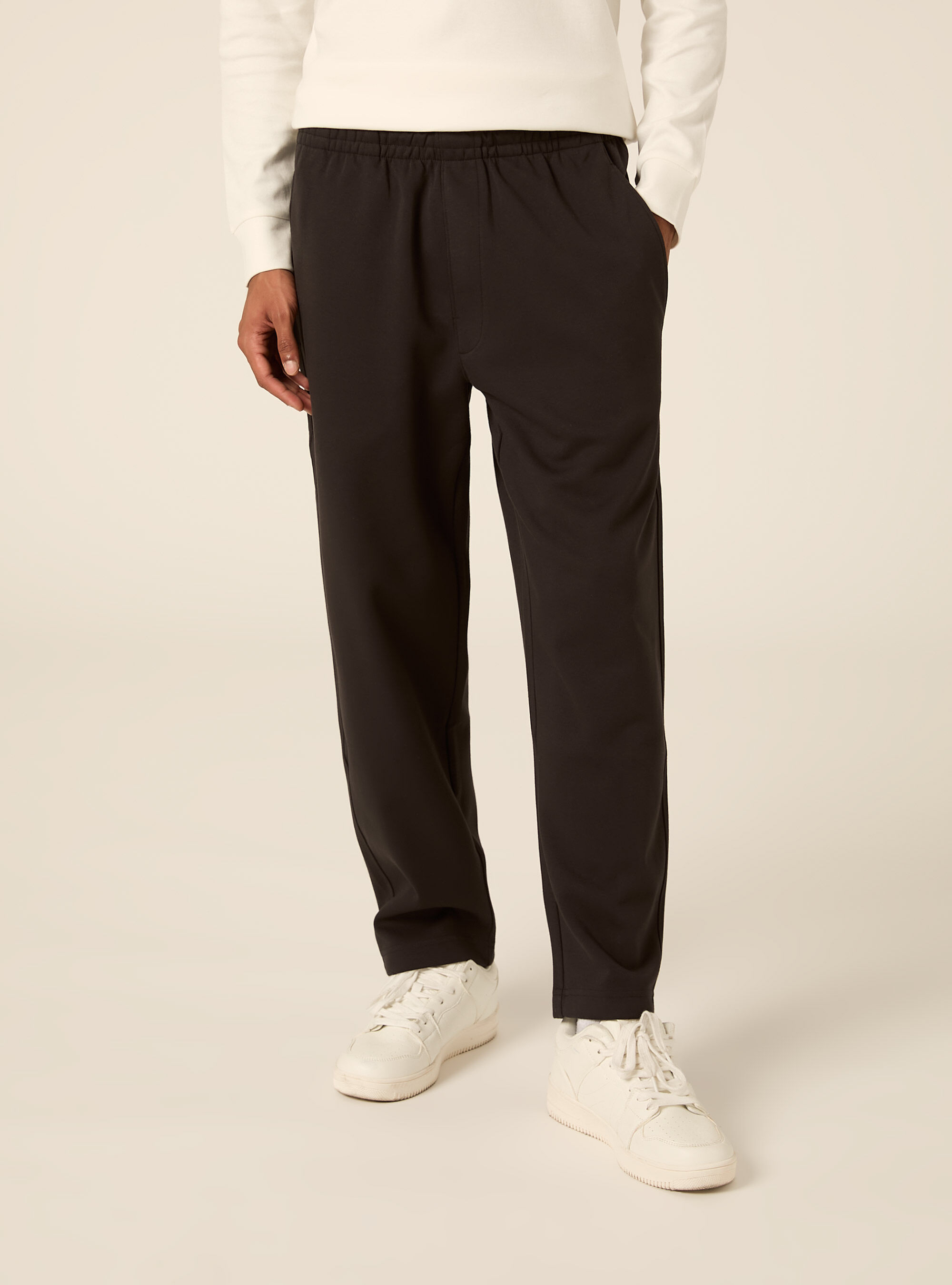 Straight leg interlock fabric jogger trousers, BK3 BLACK CHARCOAL