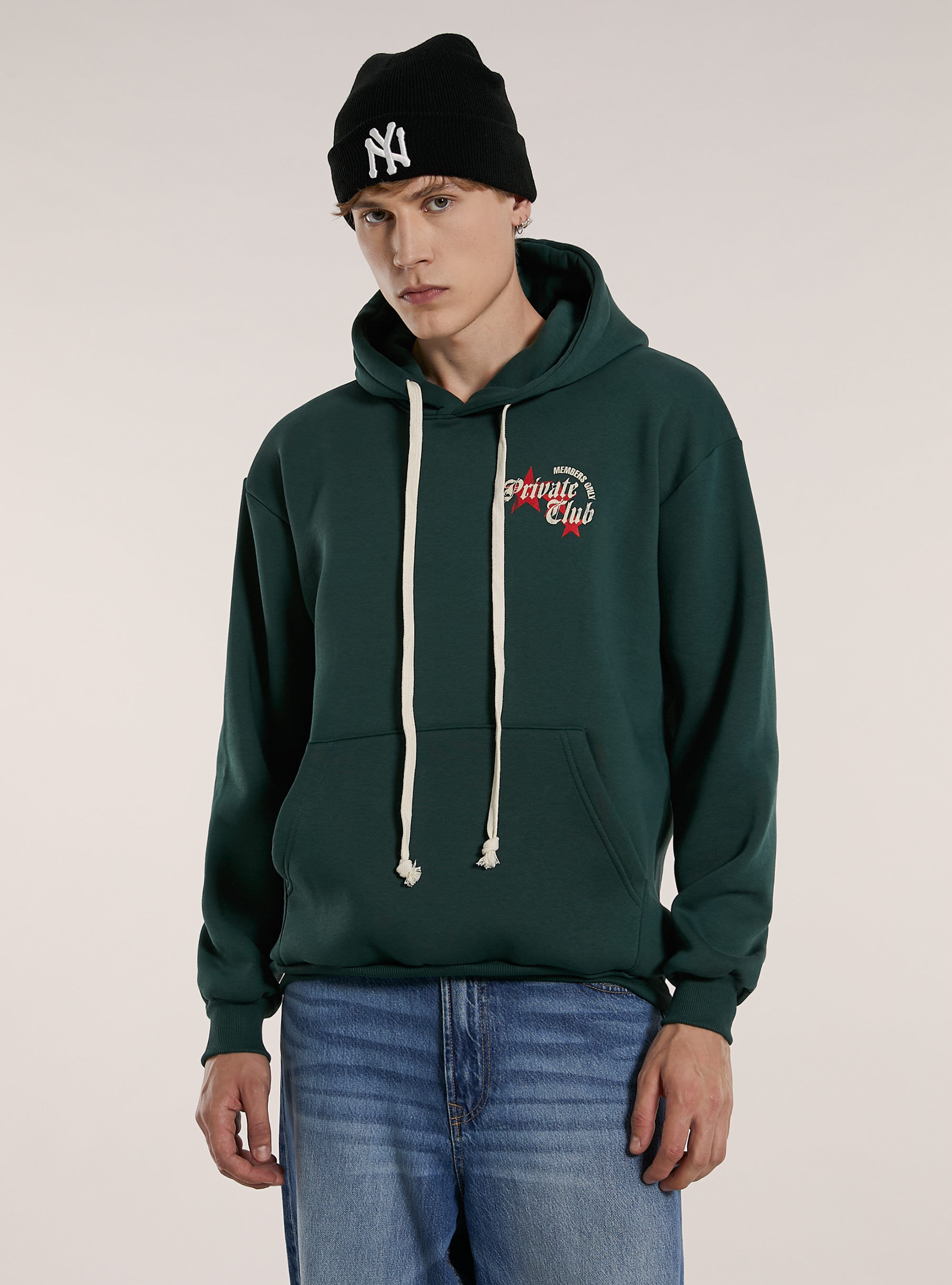 Felpa con cappuccio e stampa private club, GN1 GREEN DARK
