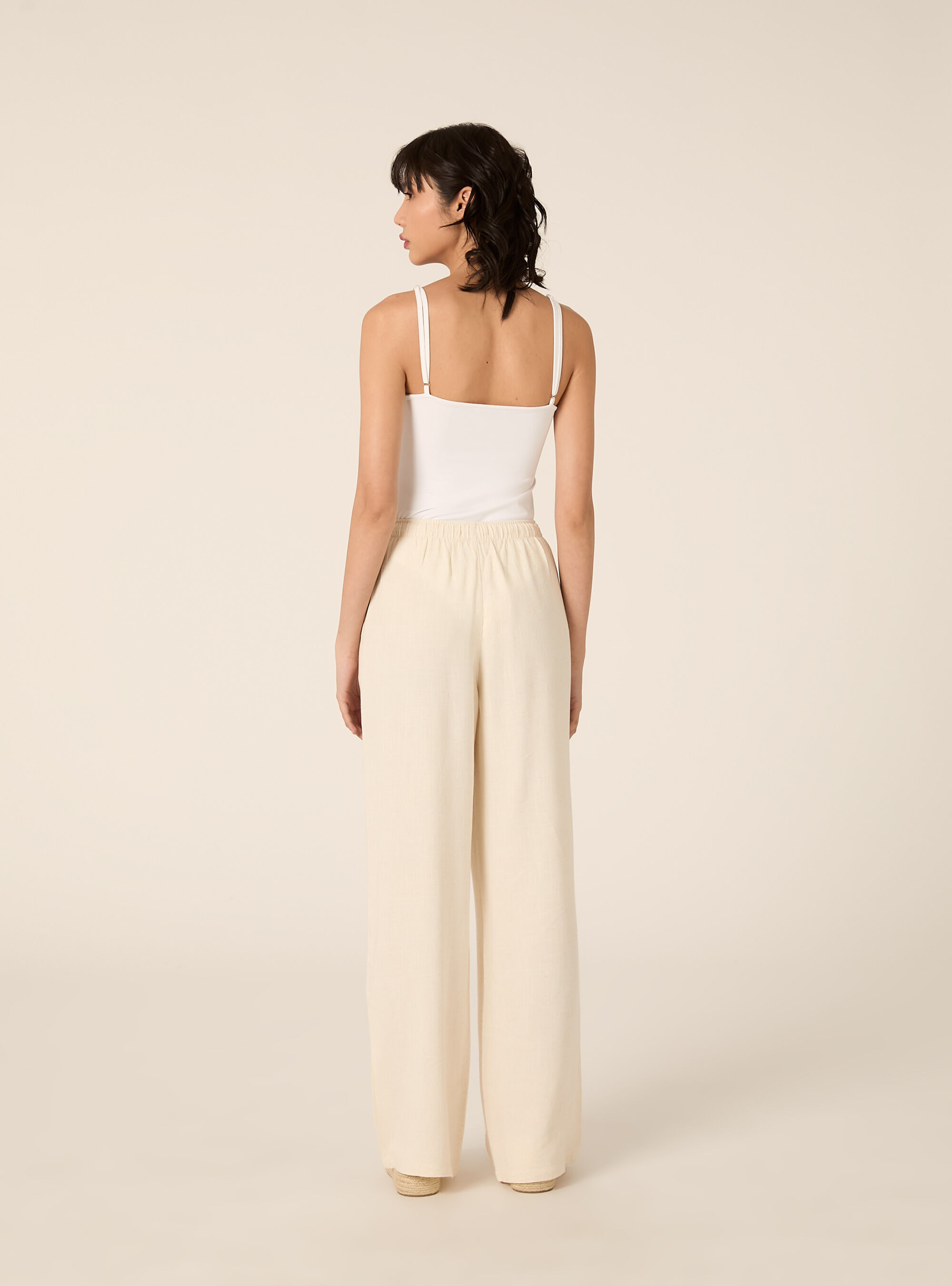 Pantaloni wide leg in misto lino, MBG3 BEIGE MEL LIGHT