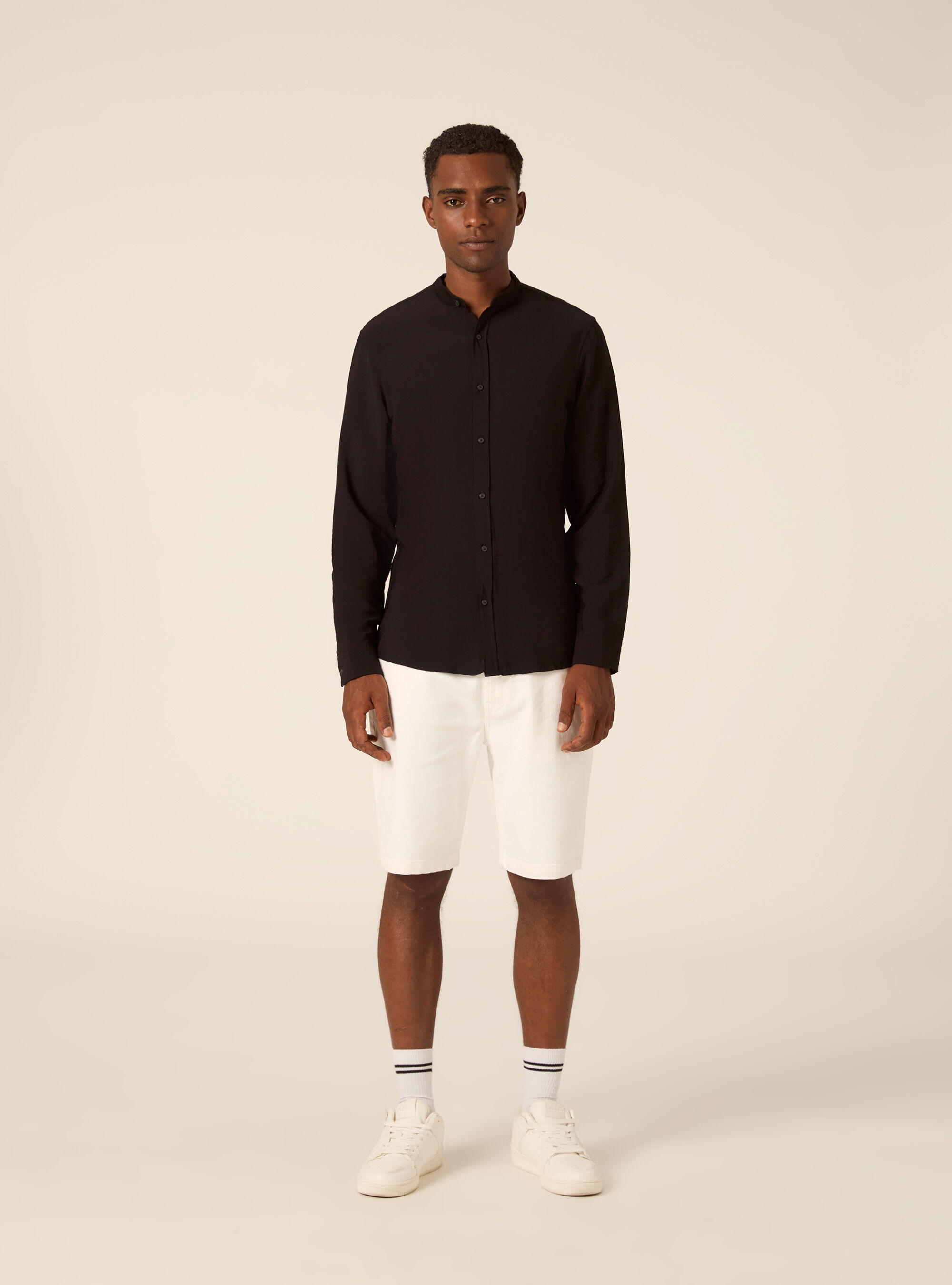 Camicia  in twill morbido, NERO