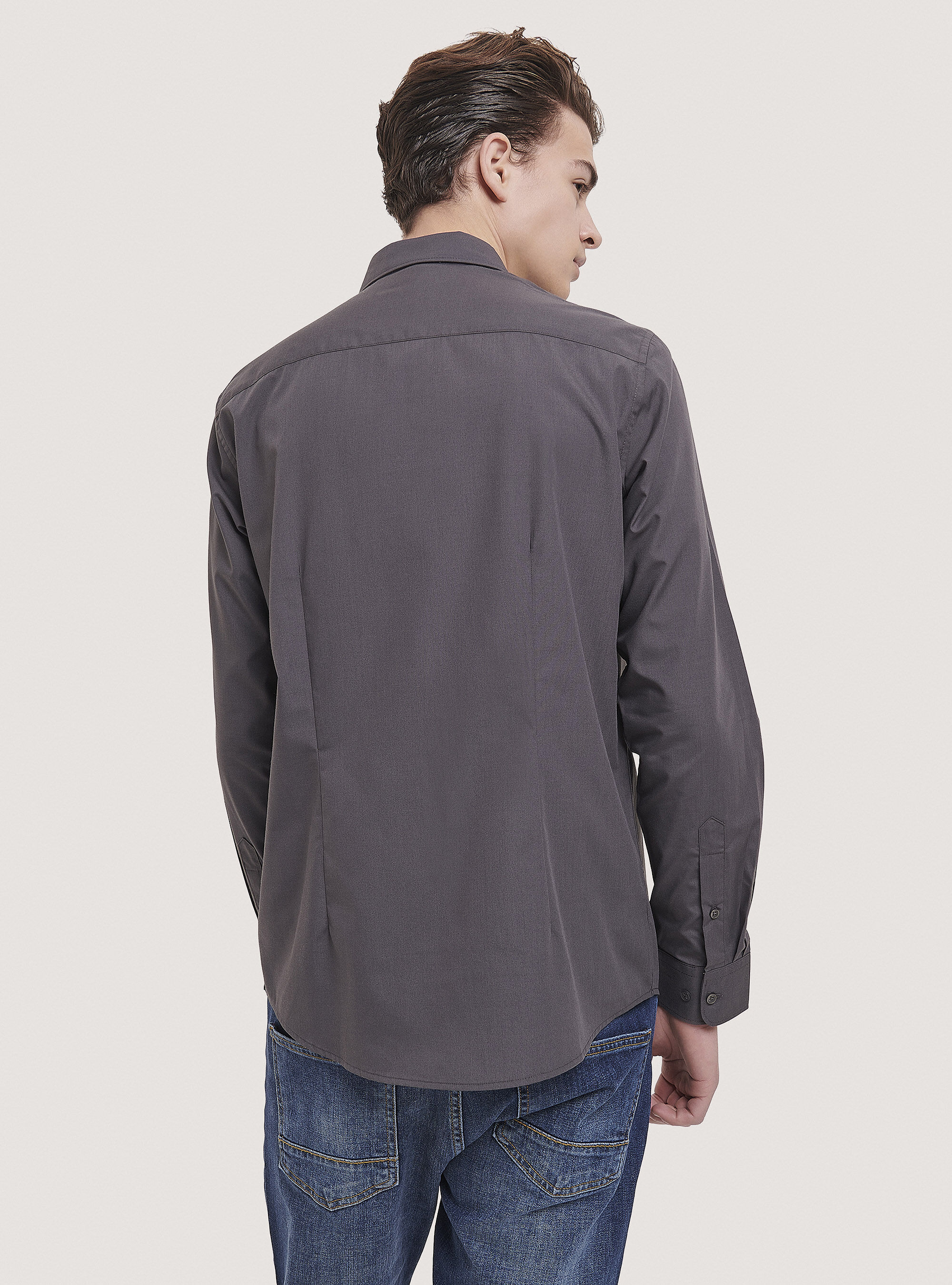 Camicia a manica lunga in tinta unita, C161 GREY
