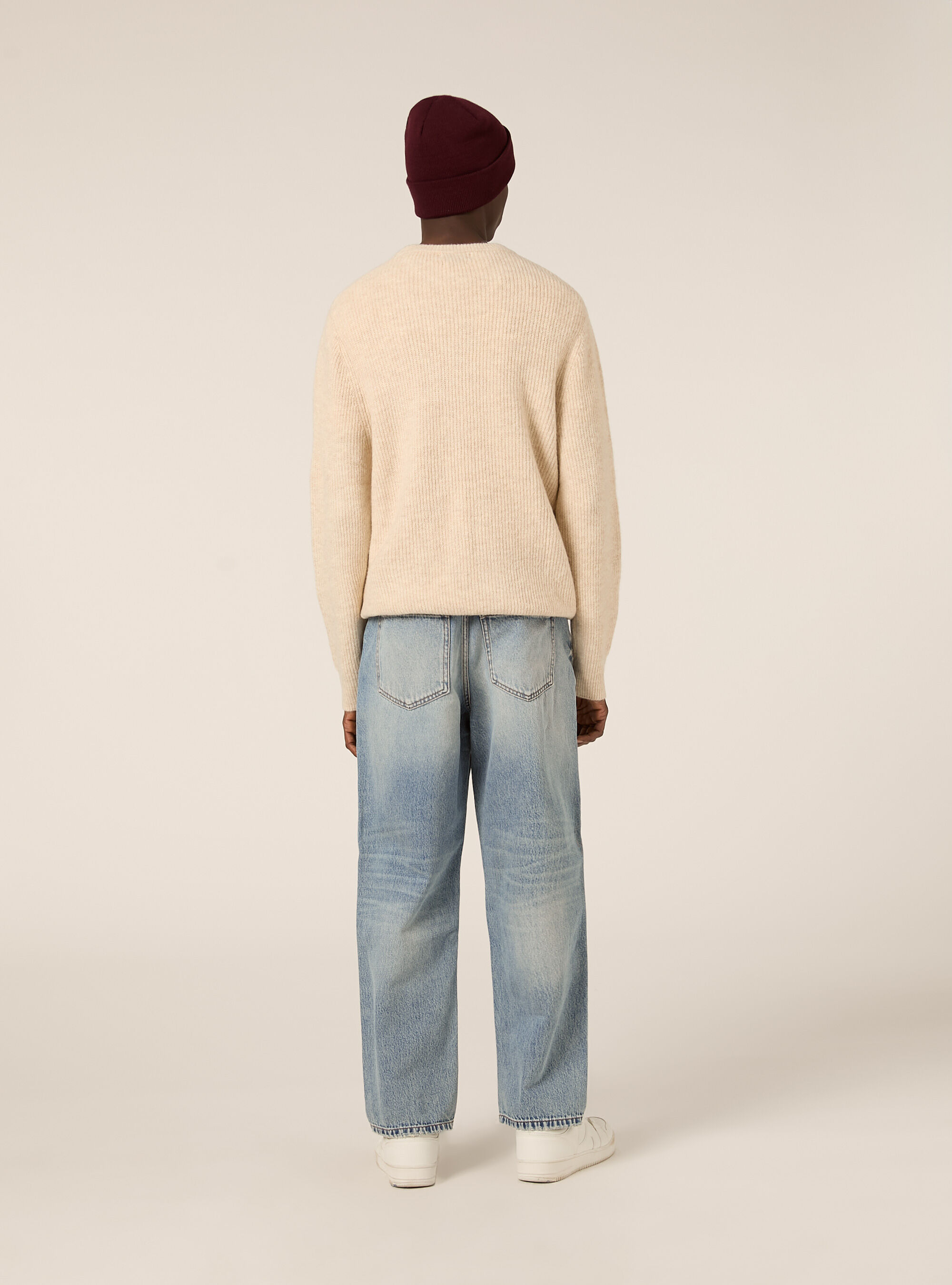 English ribbed crew neck jumper, MBG3 BEIGE MEL LIGHT