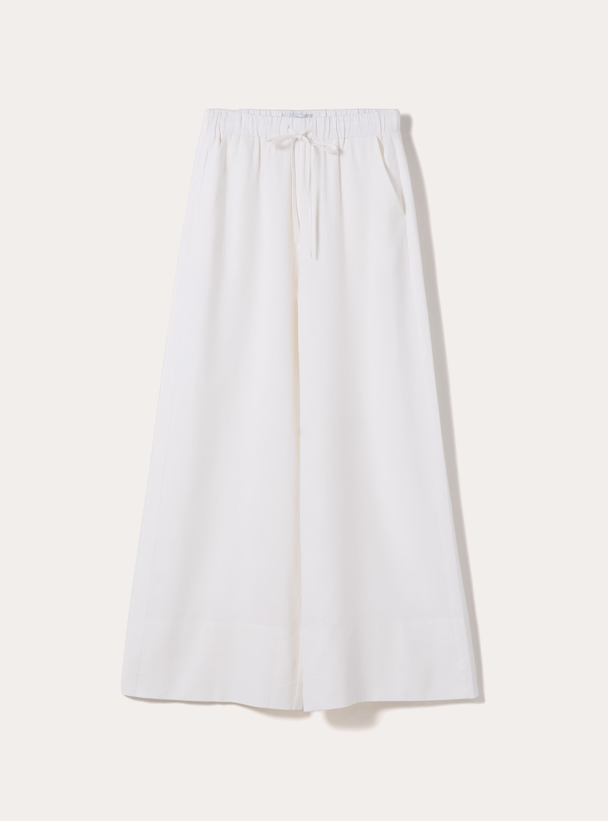 Pantaloni lunghi loose fit in misto lino, PANNA