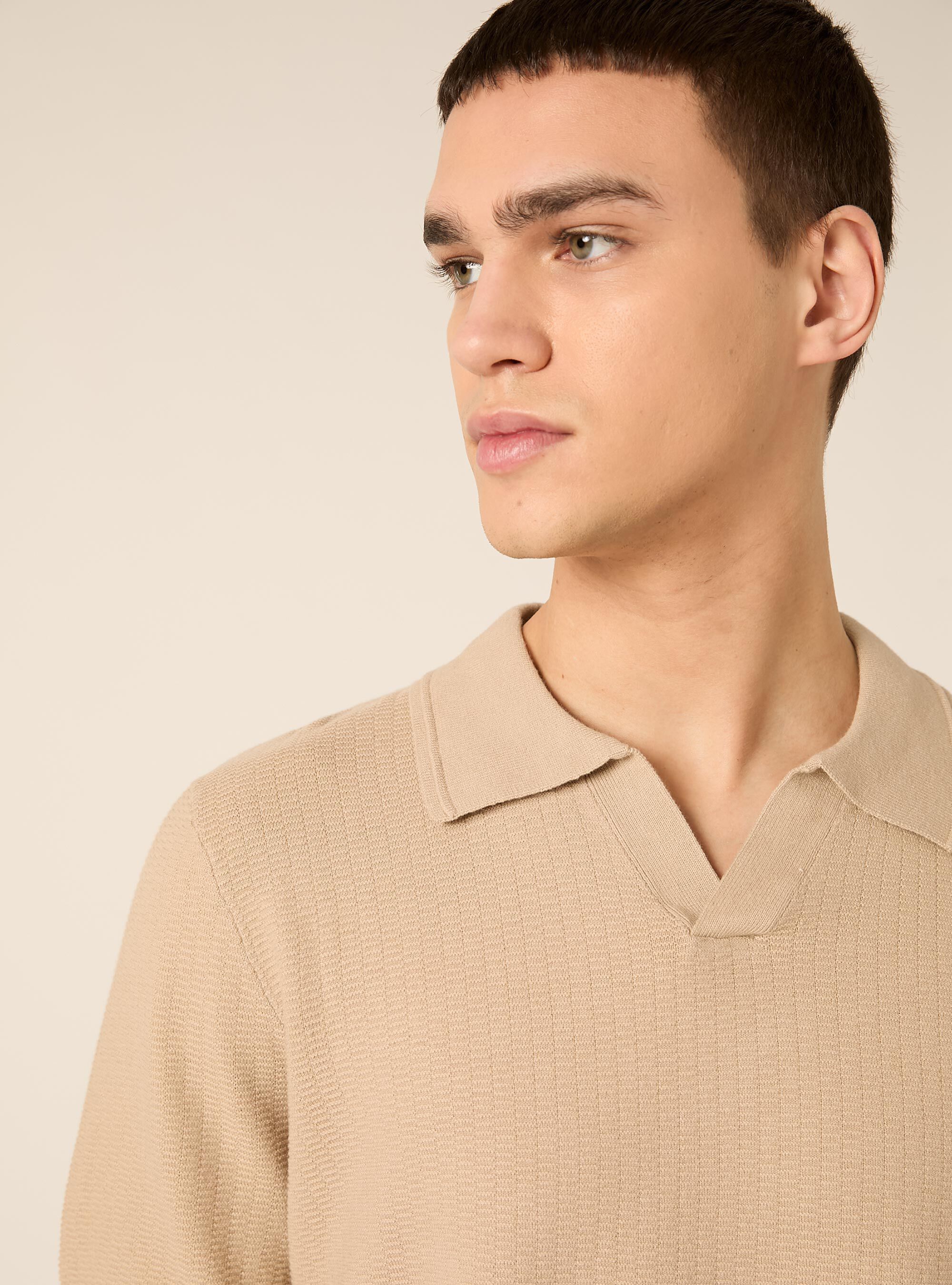 Polo derby in maglia in misto cotone, BG2 BEIGE MEDIUM