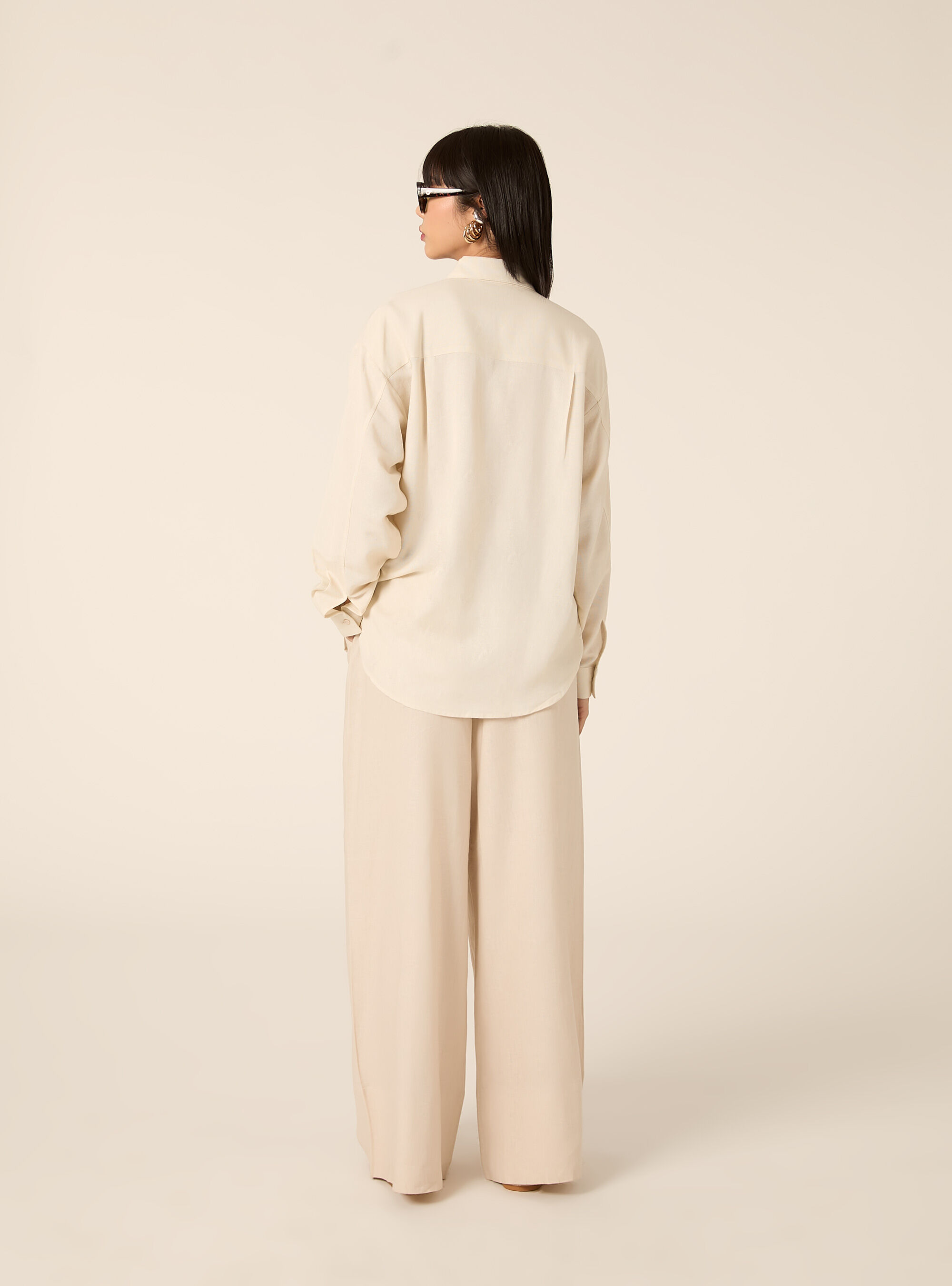 Camicia in misto lino tinta unita, CR2 CREAM MEDIUM