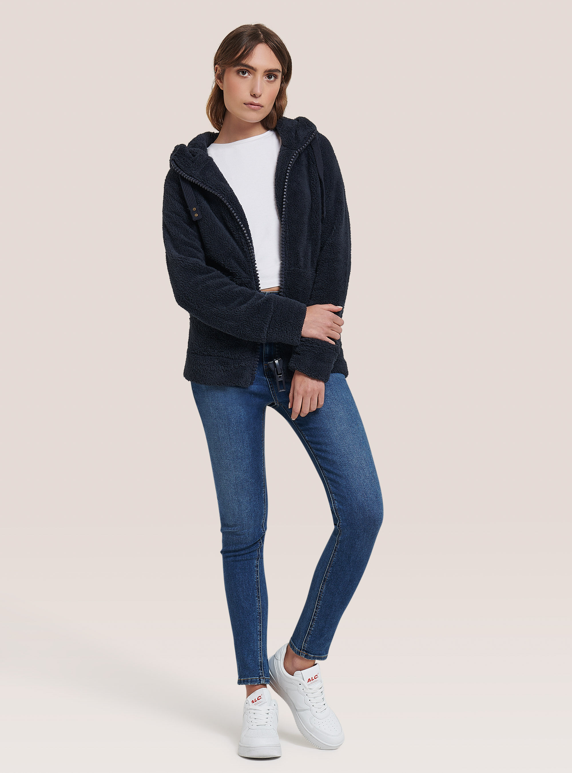 Felpa con zip maxi e cappuccio con orecchie