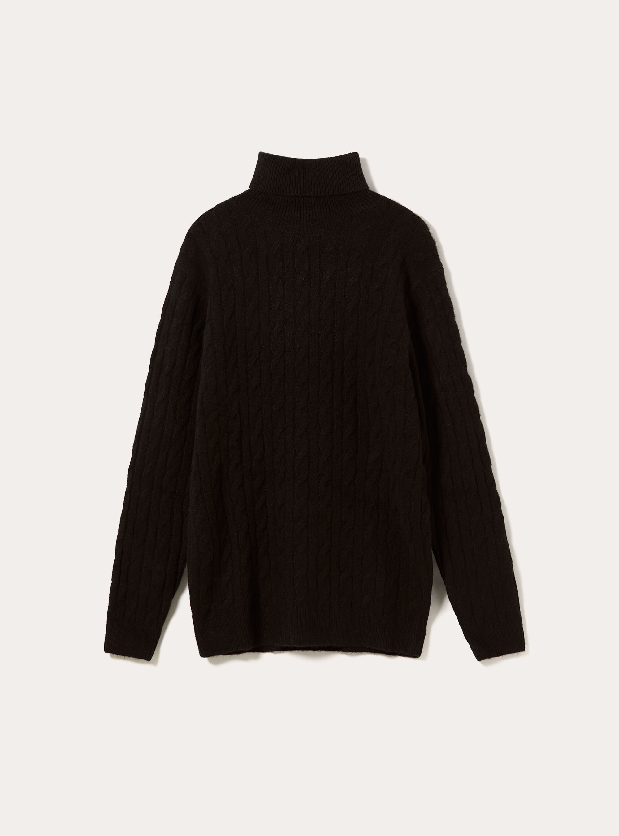 High-neck pullover with cable knit, BK1 BLACK