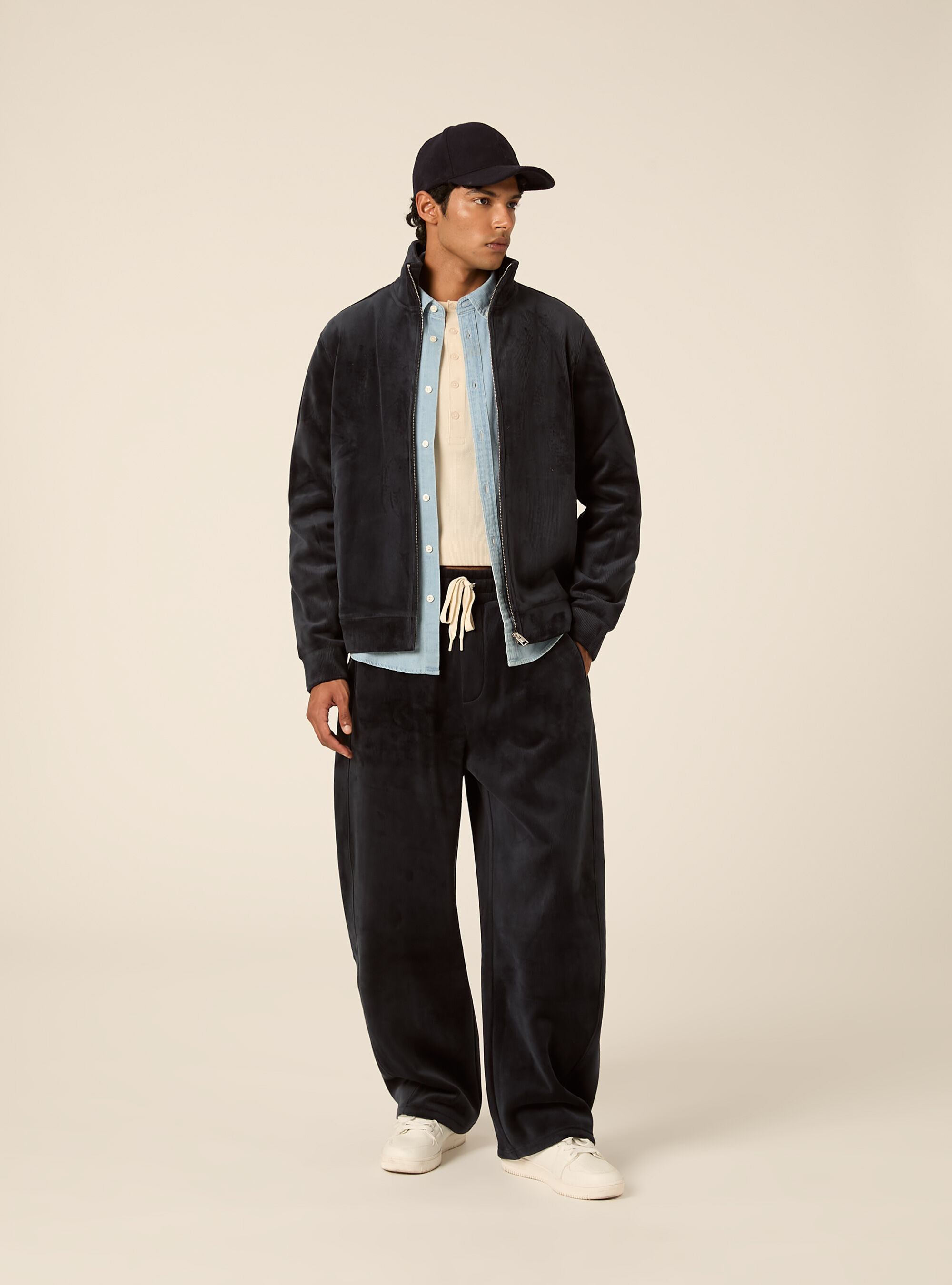 Zip up corduroy cardigan with high neck