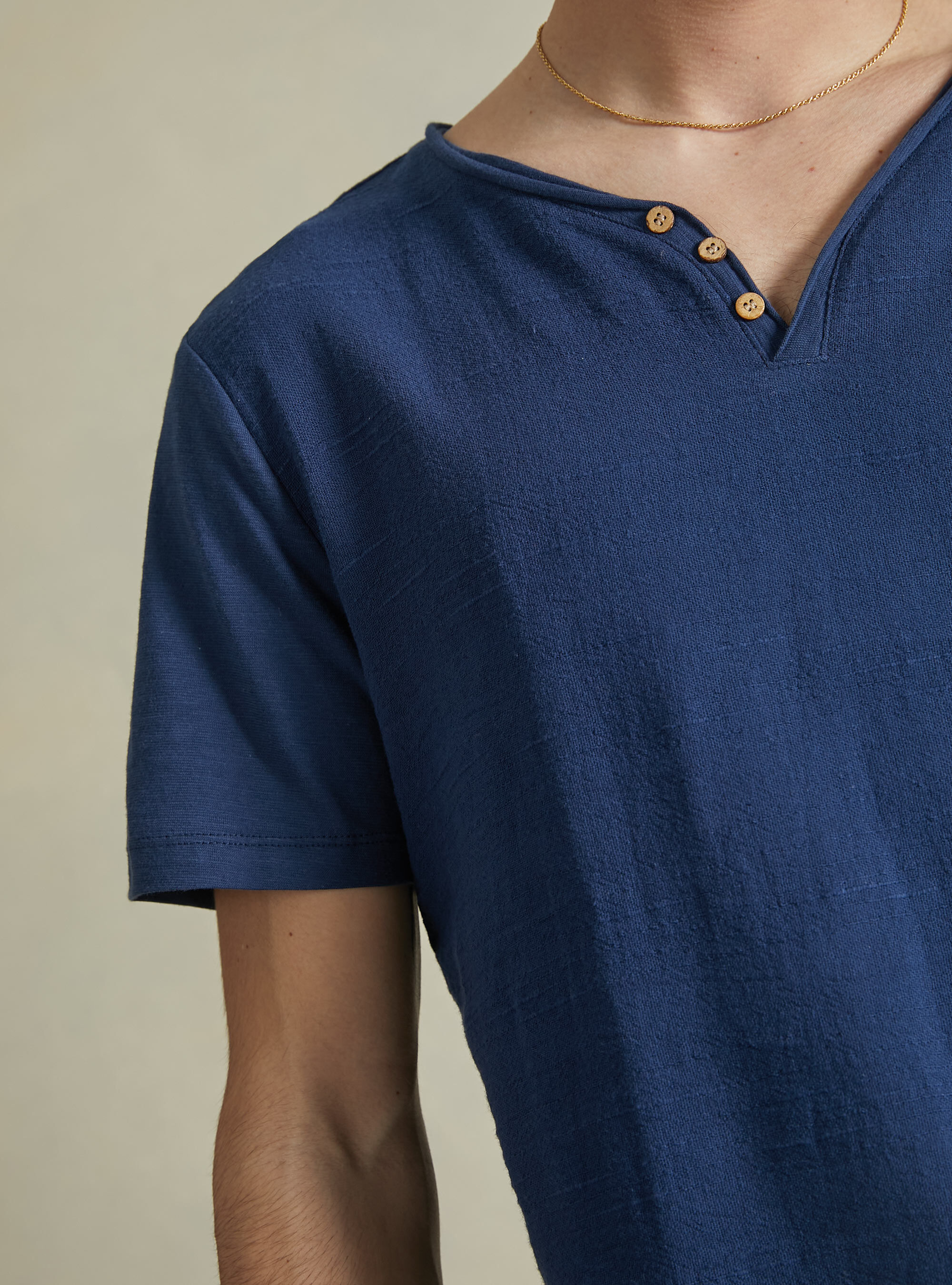 Linen blend V-neck T-shirt, NA2 NAVY MEDIUM