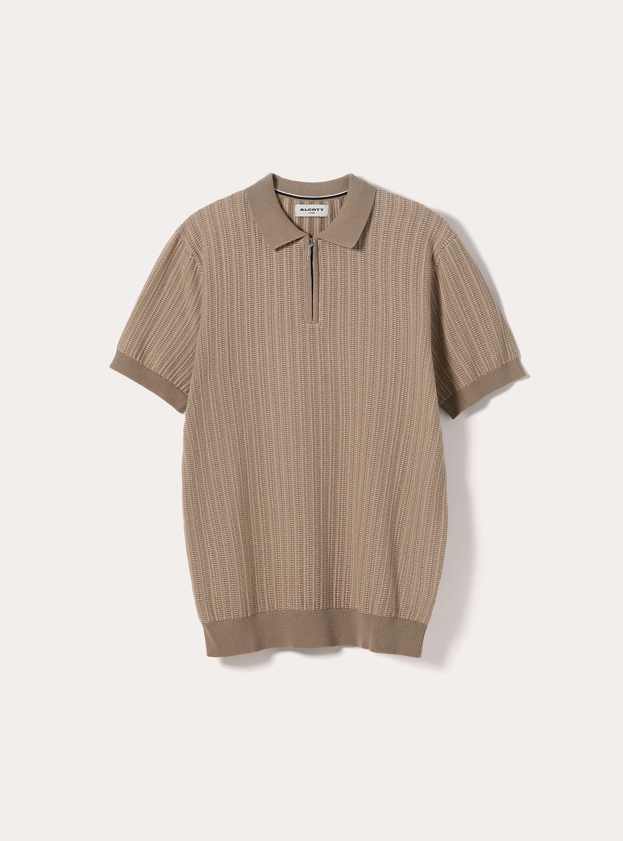 Polo in maglia con zip in misto cotone, BG2 BEIGE MEDIUM